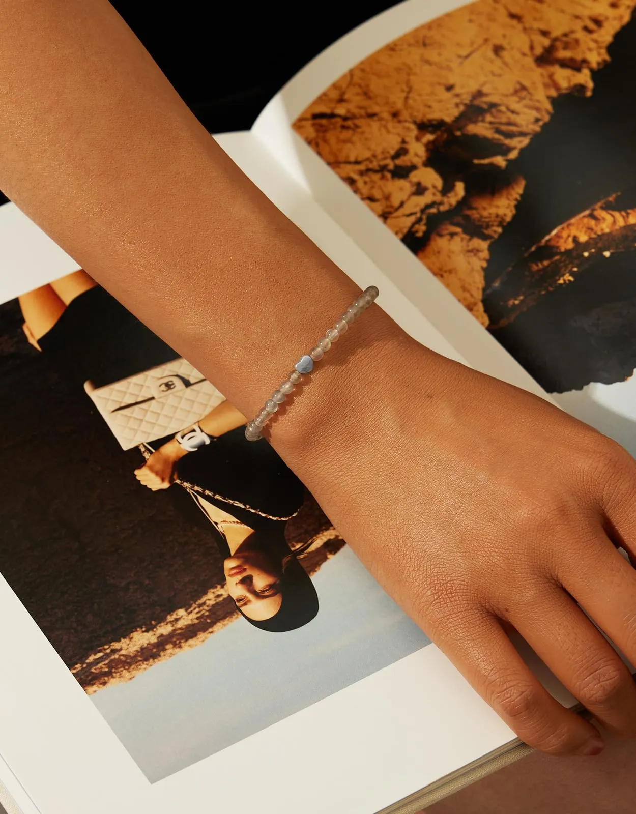 Landorilo Bracciale Donna, Pietra Naturale 4mm, Labradorite A - immagine 2