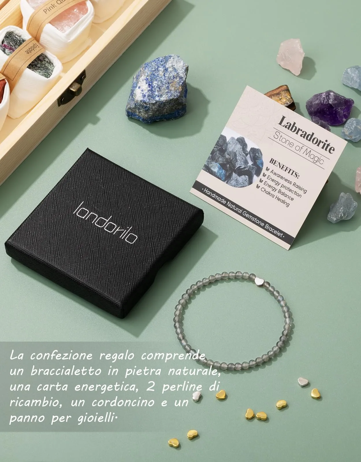 Landorilo Bracciale Donna, Pietra Naturale 4mm, Labradorite A - immagine 6