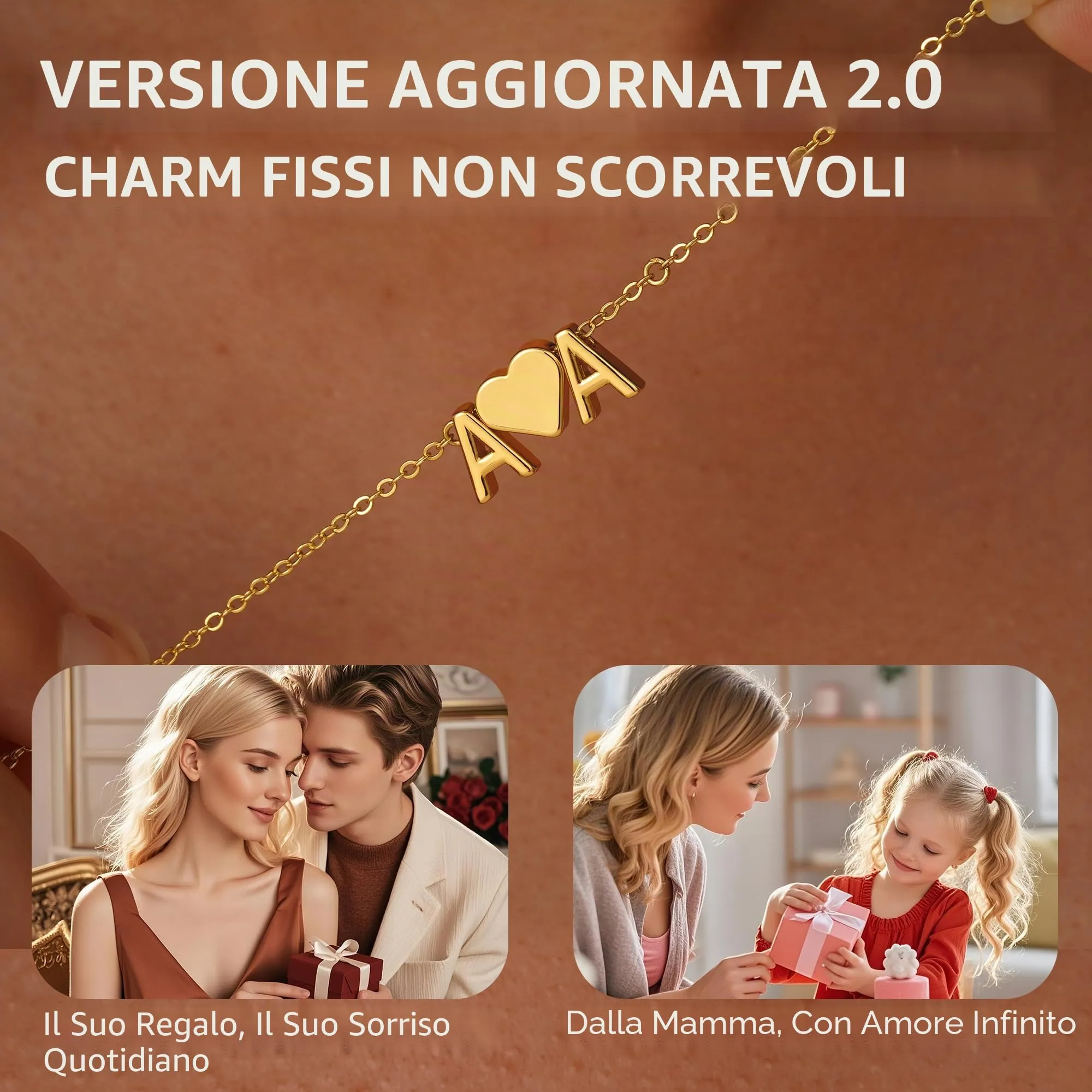 Turandoss Bracciale Donna Oro Iniziale M, Bracciale Cuore con 2 Iniziali Donna Personalizzato Lettera Iniziale B, Gioielli Regalo per Ragazza Amica Fidanzata Mamma Regalo Compleanno Natale - immagine 7