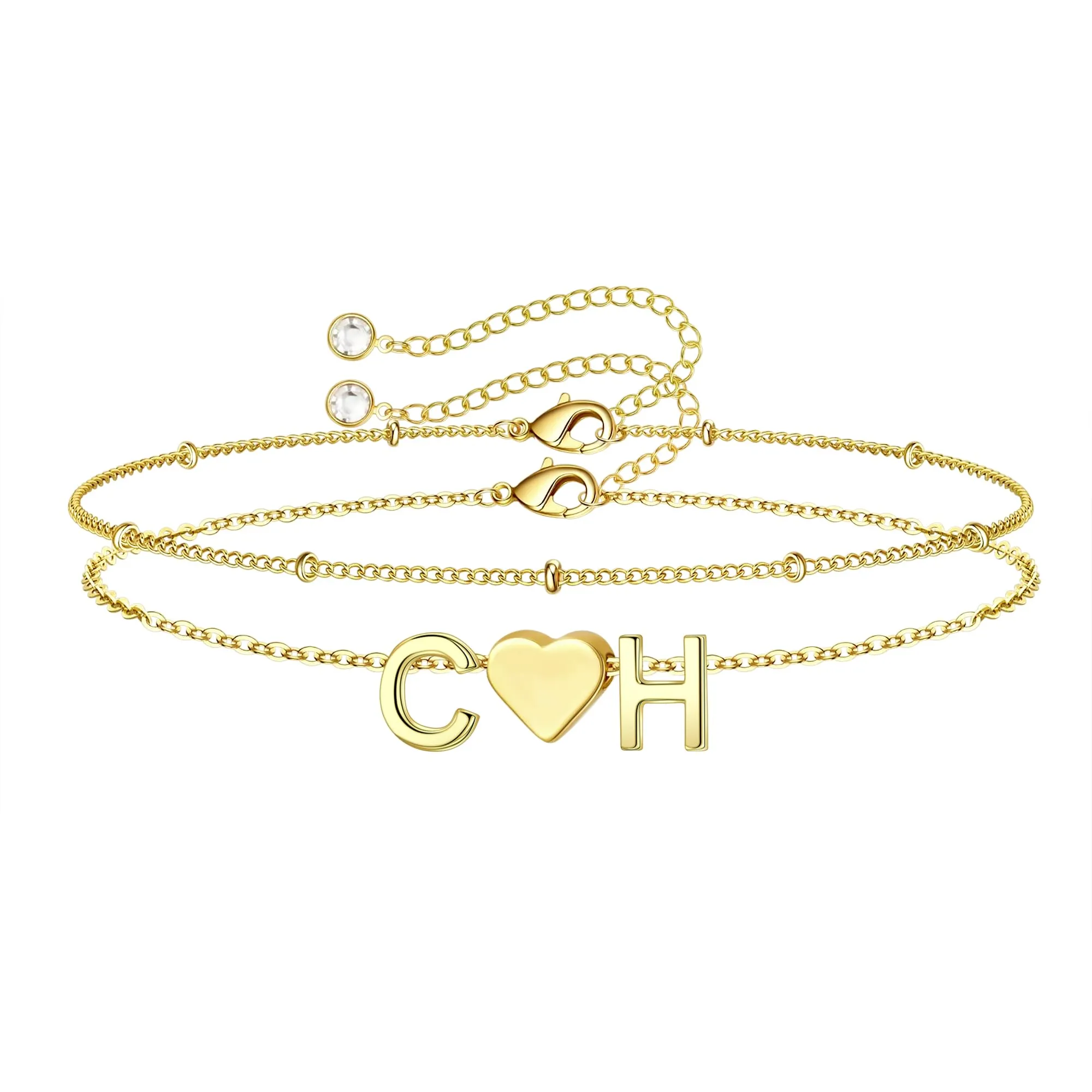 Turandoss Bracciale Donna Oro Iniziale H, Bracciale Cuore con 2 Iniziali Donna Personalizzato Lettera Iniziale B, Gioielli Regalo per Ragazza Amica Fidanzata Mamma Regalo Compleanno Natale - immagine 1