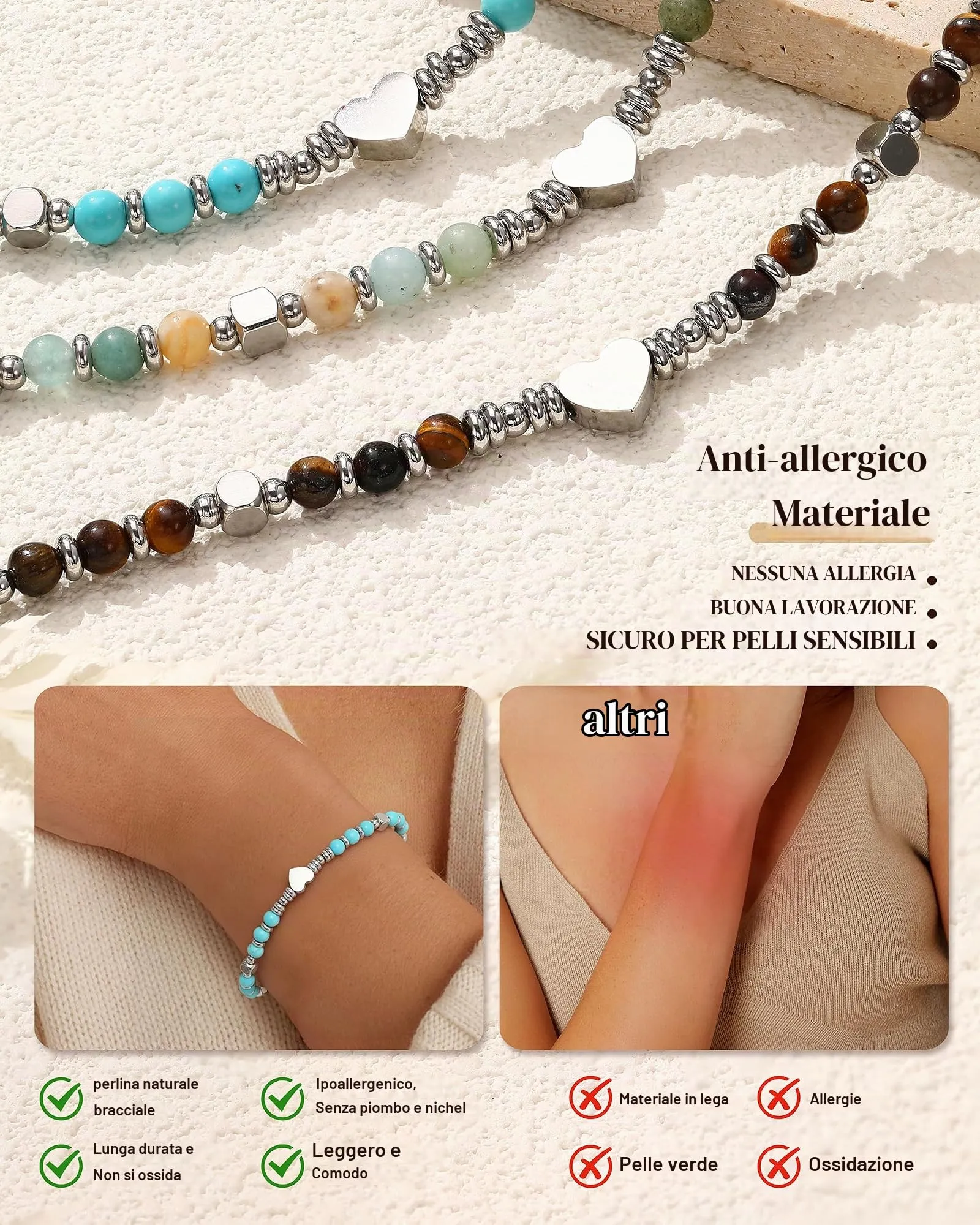 CASSIECA Bracciale Donna Braccialetti da Donna con Perline Ciondolo Cuore - immagine 5