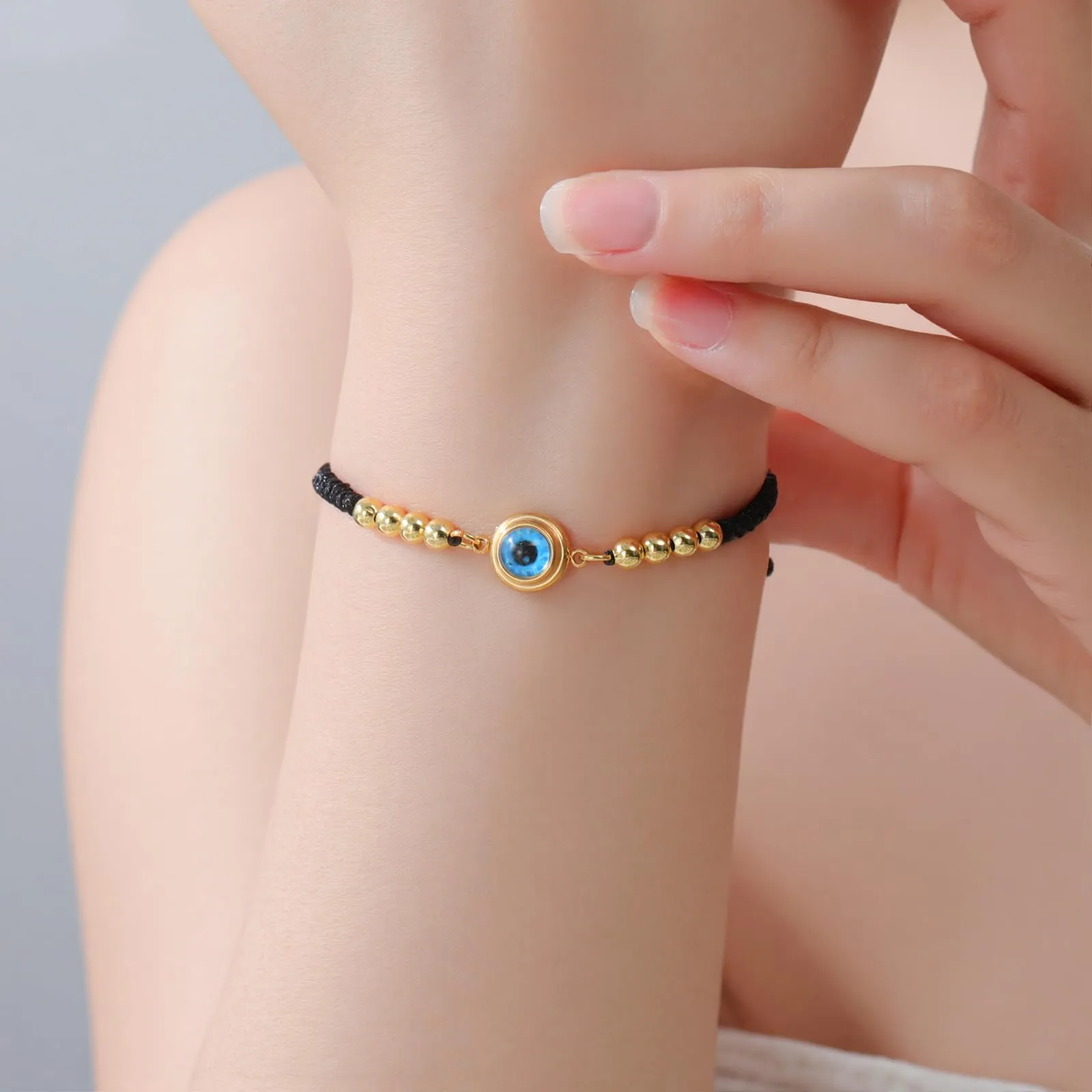 VASSAGO Delicato Braccialetto Malocchio Per Le Donne In Acciaio Inox Regolabile Occhio Turco Braccialetti Portafortuna Amuleto Gioielli Regalo (Corda G1) - immagine 5