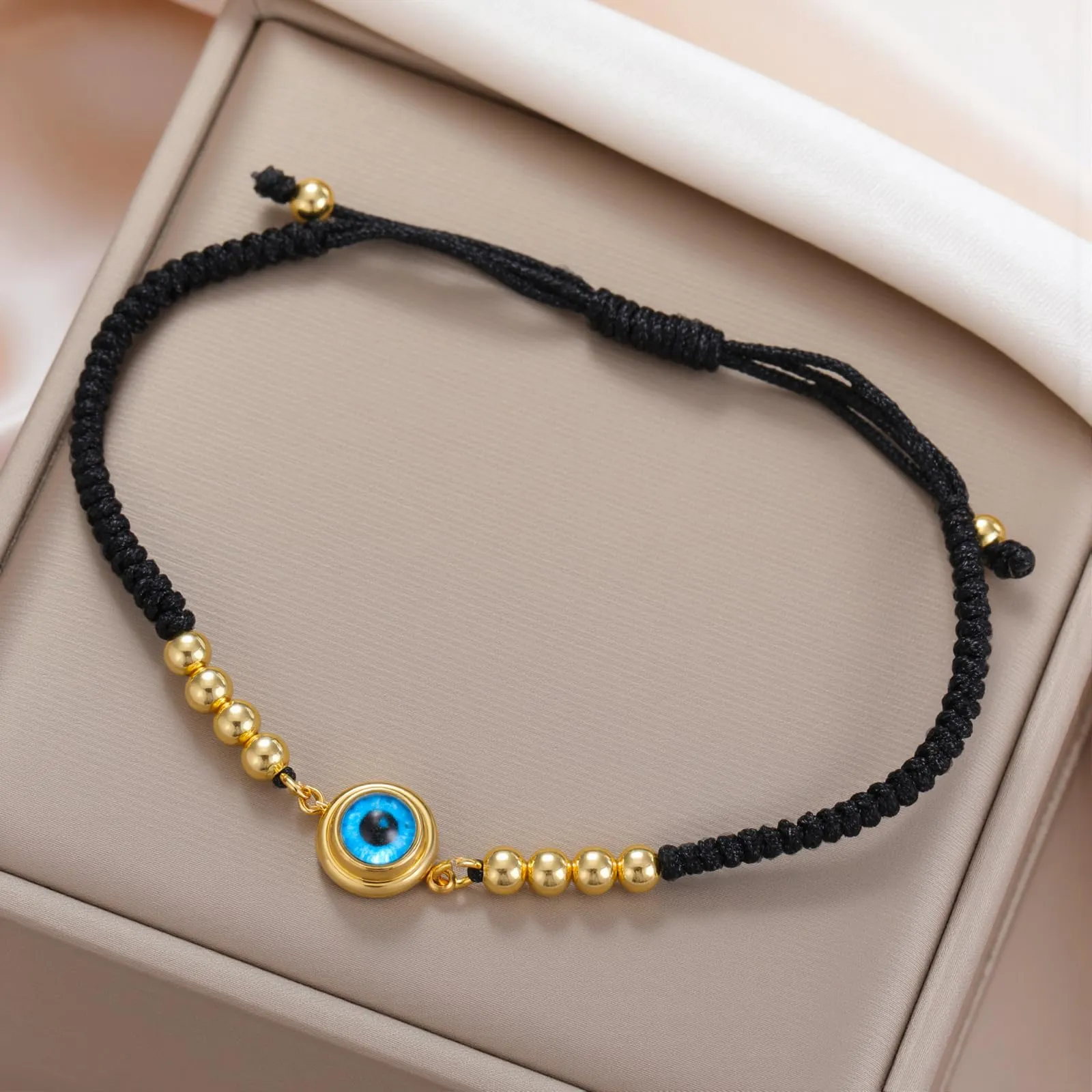 VASSAGO Delicato Braccialetto Malocchio Per Le Donne In Acciaio Inox Regolabile Occhio Turco Braccialetti Portafortuna Amuleto Gioielli Regalo (Corda G1) - immagine 8