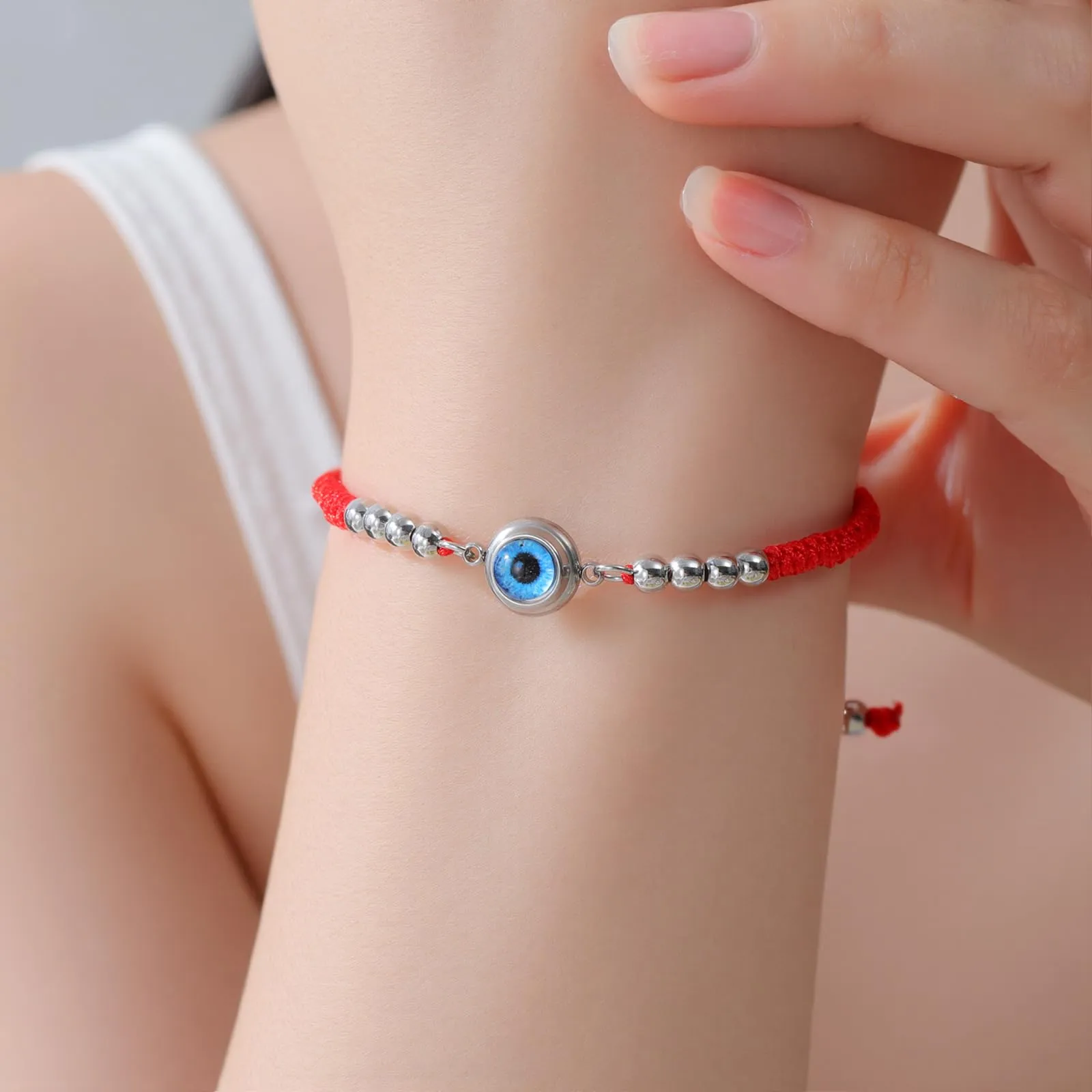 VASSAGO Delicato Braccialetto Malocchio Per Le Donne In Acciaio Inox Regolabile Occhio Turco Braccialetti Portafortuna Amuleto Gioielli Regalo (Stringa S2) - immagine 5