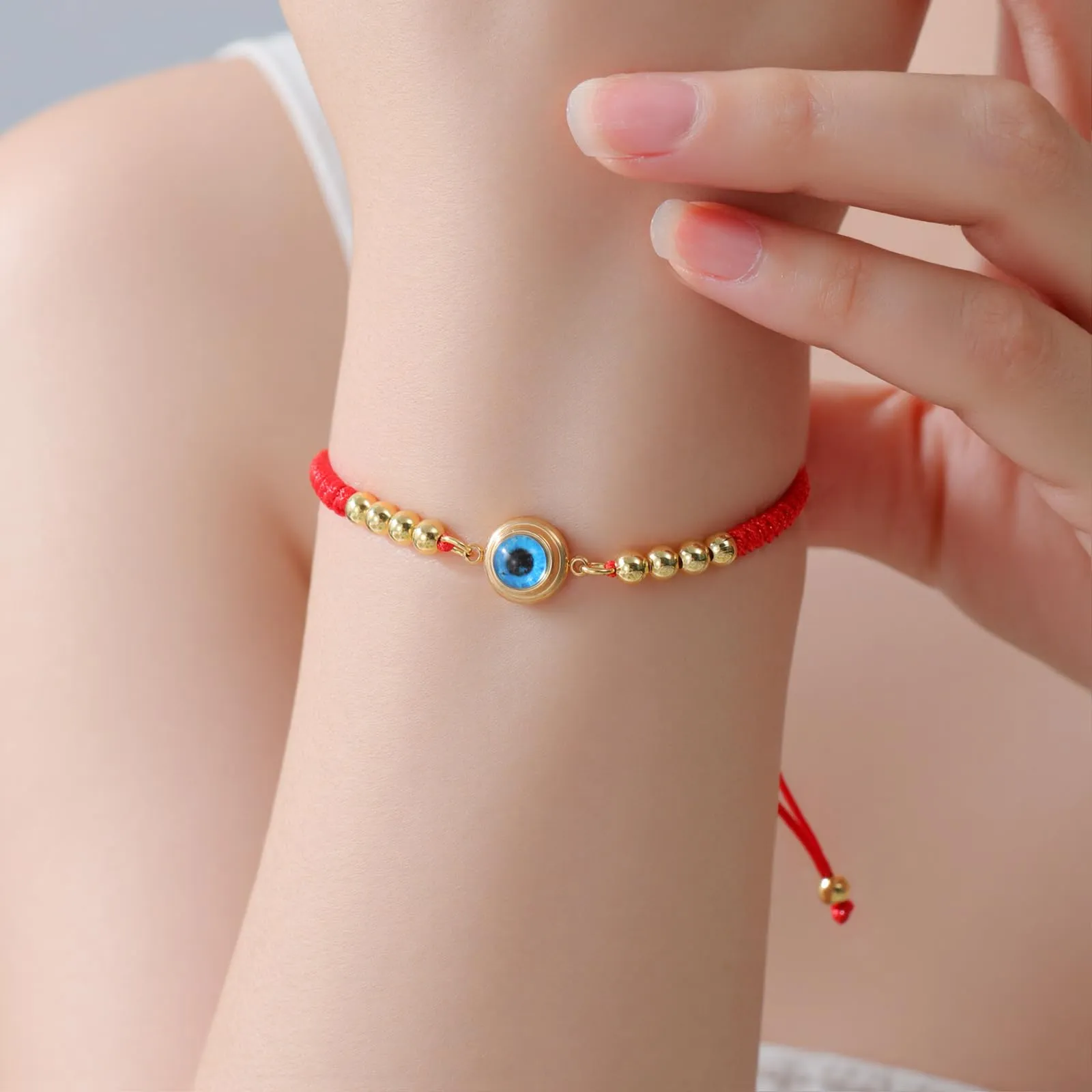VASSAGO Delicato Braccialetto Malocchio Per Le Donne In Acciaio Inox Regolabile Occhio Turco Braccialetti Portafortuna Amuleto Gioielli Regalo (Corda G2) - immagine 5