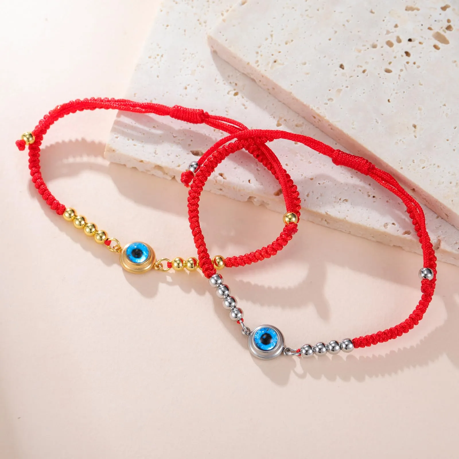 VASSAGO Delicato Braccialetto Malocchio Per Le Donne In Acciaio Inox Regolabile Occhio Turco Braccialetti Portafortuna Amuleto Gioielli Regalo (Corda G2) - immagine 6