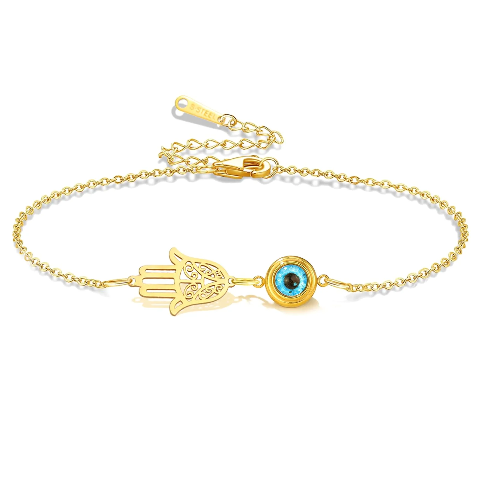 VASSAGO Delicato Braccialetto Malocchio Per Le Donne In Acciaio Inox Regolabile Occhio Turco Braccialetti Portafortuna Amuleto Gioielli Regalo (Oro 2) - immagine 1