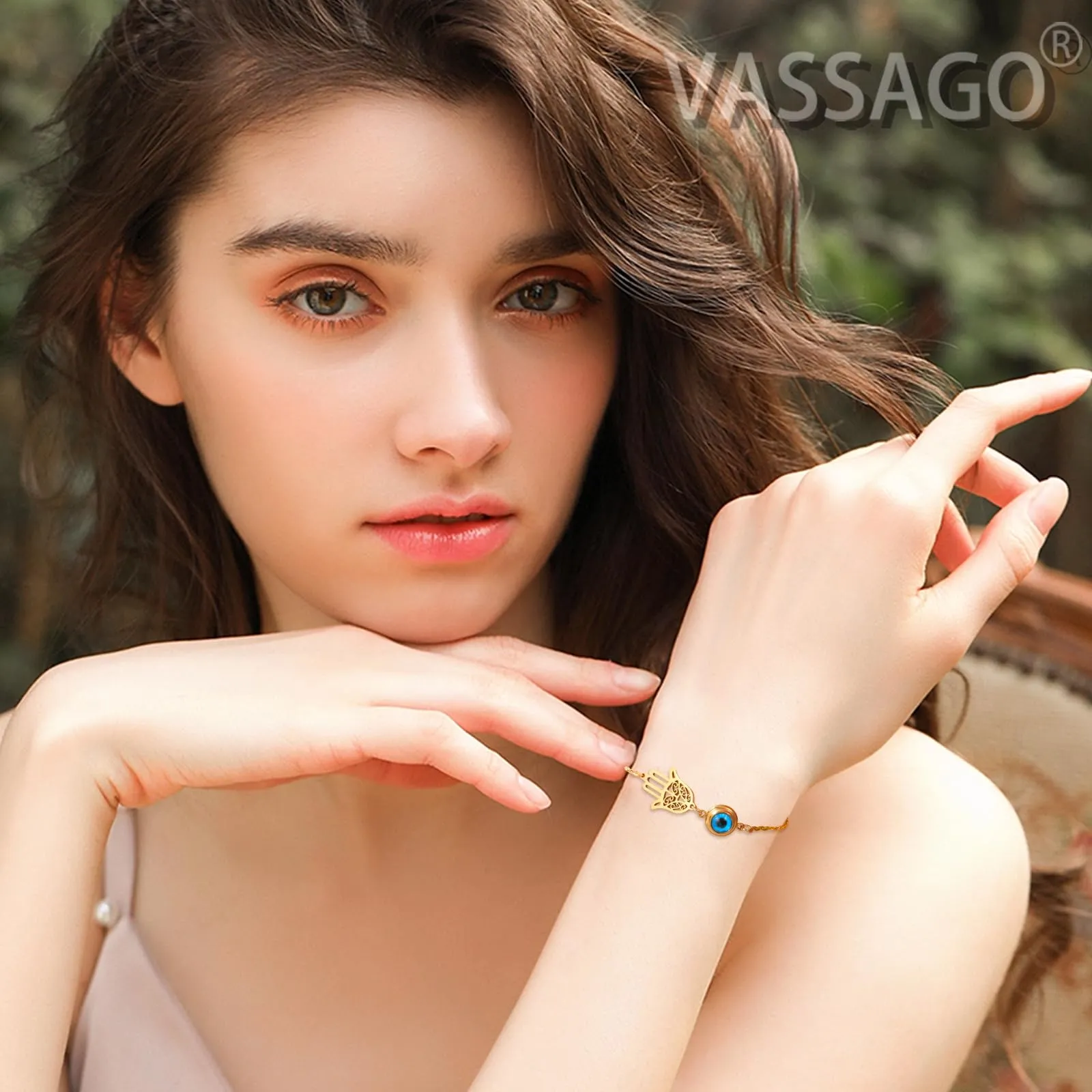 VASSAGO Delicato Braccialetto Malocchio Per Le Donne In Acciaio Inox Regolabile Occhio Turco Braccialetti Portafortuna Amuleto Gioielli Regalo (Oro 2) - immagine 2