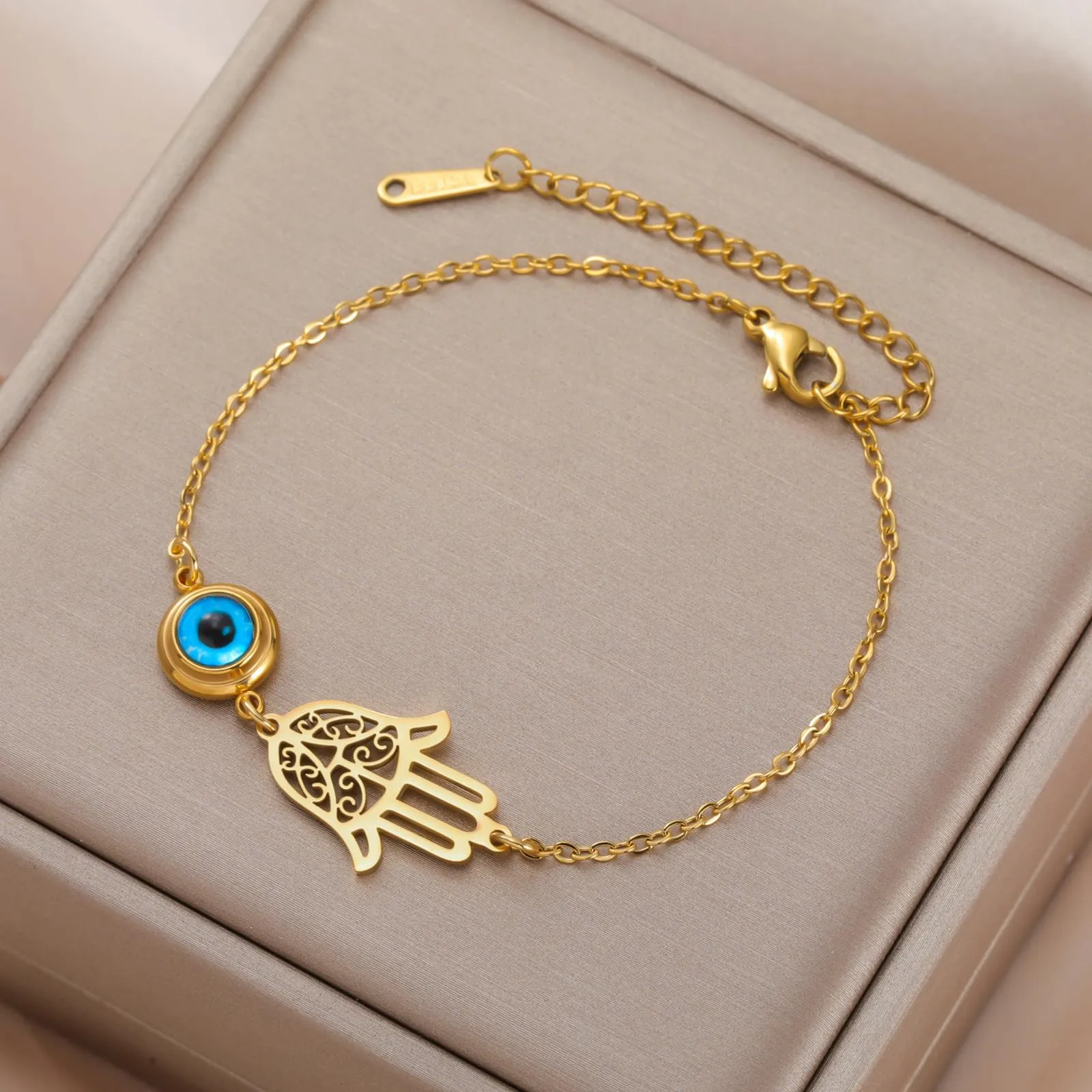 VASSAGO Delicato Braccialetto Malocchio Per Le Donne In Acciaio Inox Regolabile Occhio Turco Braccialetti Portafortuna Amuleto Gioielli Regalo (Oro 2) - immagine 3