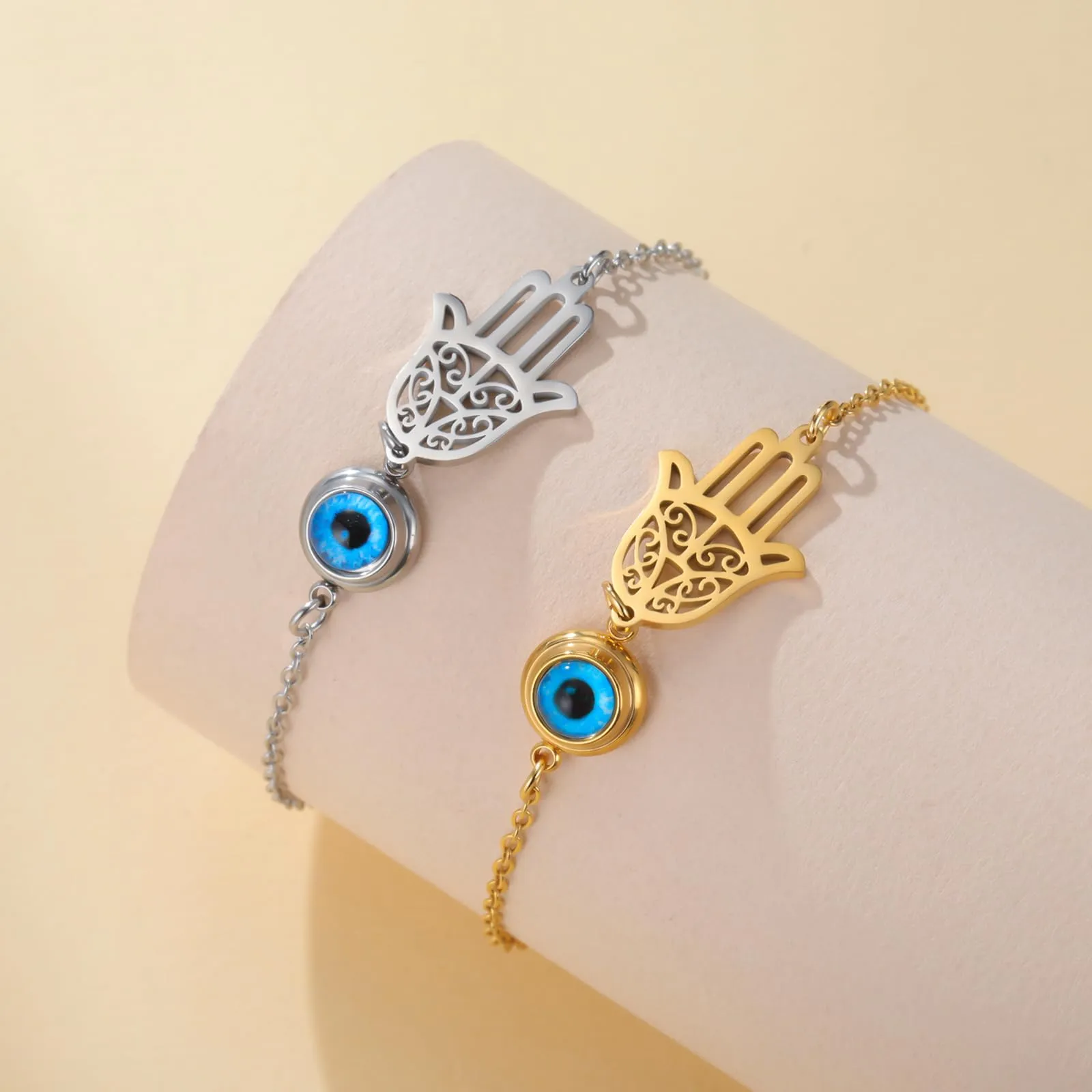 VASSAGO Delicato Braccialetto Malocchio Per Le Donne In Acciaio Inox Regolabile Occhio Turco Braccialetti Portafortuna Amuleto Gioielli Regalo (Oro 2) - immagine 5