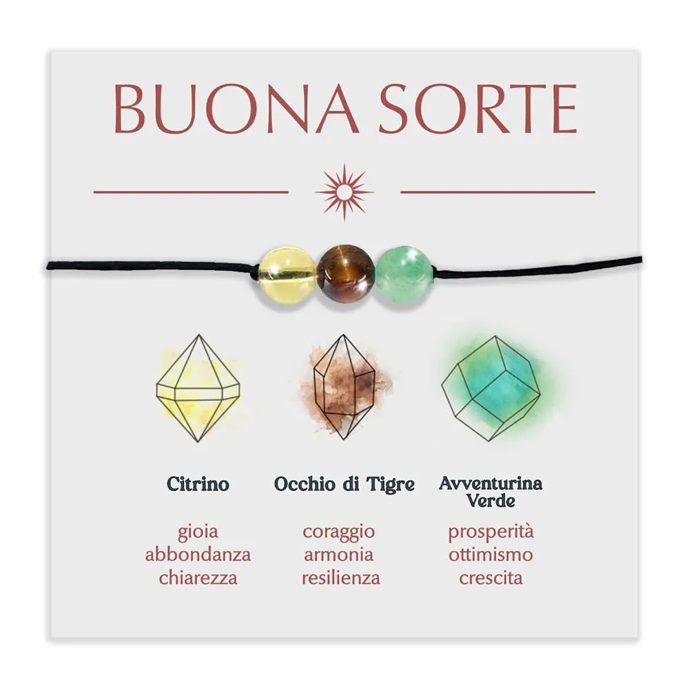 Bracciale Motivazionale con Pietre Naturali e curative per lui uomo per lei donna Corda Regolabile Fatto a Mano Regalo Ispirazione Protezione - Cofanetto con DEDICA INCLUSO (buona sorte) - immagine 1