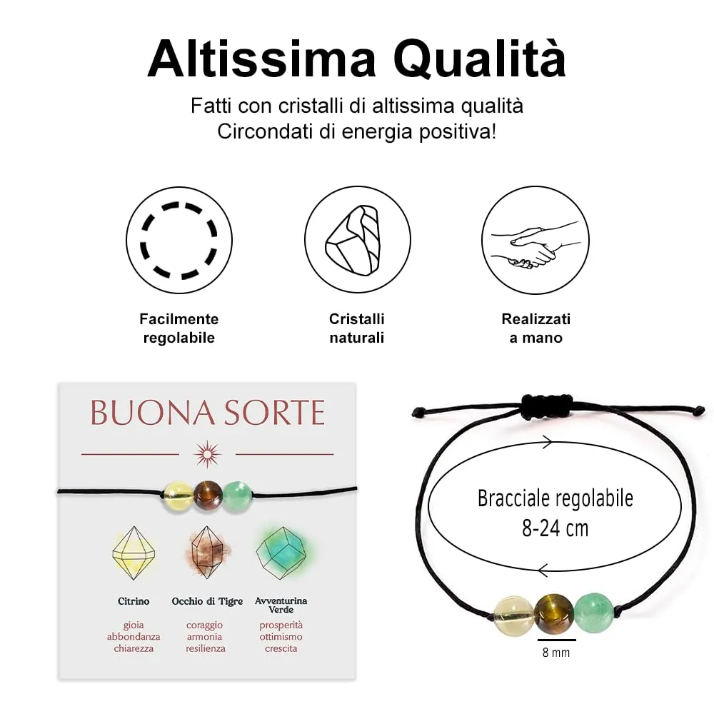 Bracciale Motivazionale con Pietre Naturali e curative per lui uomo per lei donna Corda Regolabile Fatto a Mano Regalo Ispirazione Protezione - Cofanetto con DEDICA INCLUSO (buona sorte) - immagine 3
