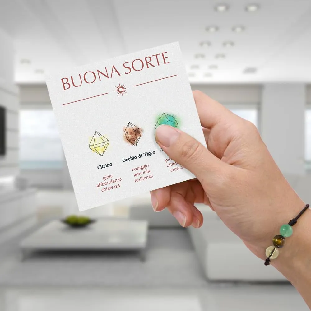 Bracciale Motivazionale con Pietre Naturali e curative per lui uomo per lei donna Corda Regolabile Fatto a Mano Regalo Ispirazione Protezione - Cofanetto con DEDICA INCLUSO (buona sorte) - immagine 5
