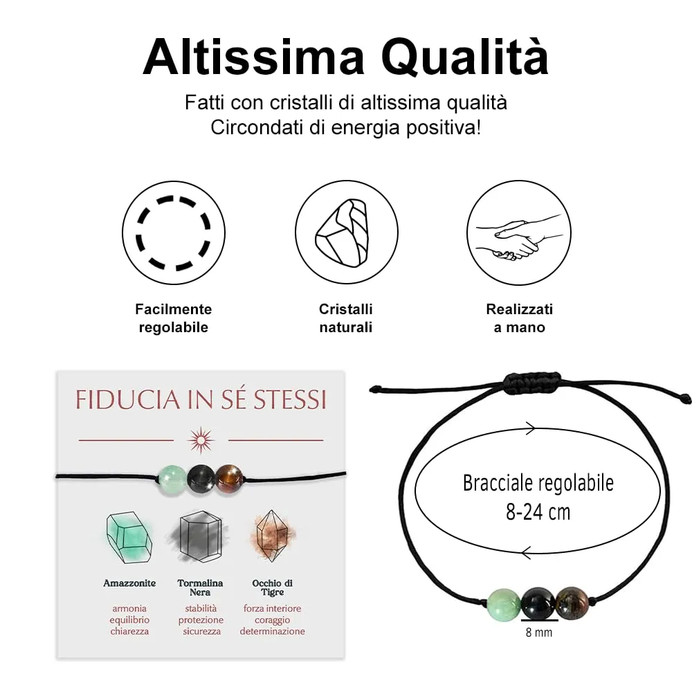 Bracciale Motivazionale con Pietre Naturali e curative per lui uomo per lei donna Corda Regolabile Fatto a Mano Regalo Ispirazione Protezione - Cofanetto con DEDICA INCLUSO (fiducia in se stessi) - immagine 3