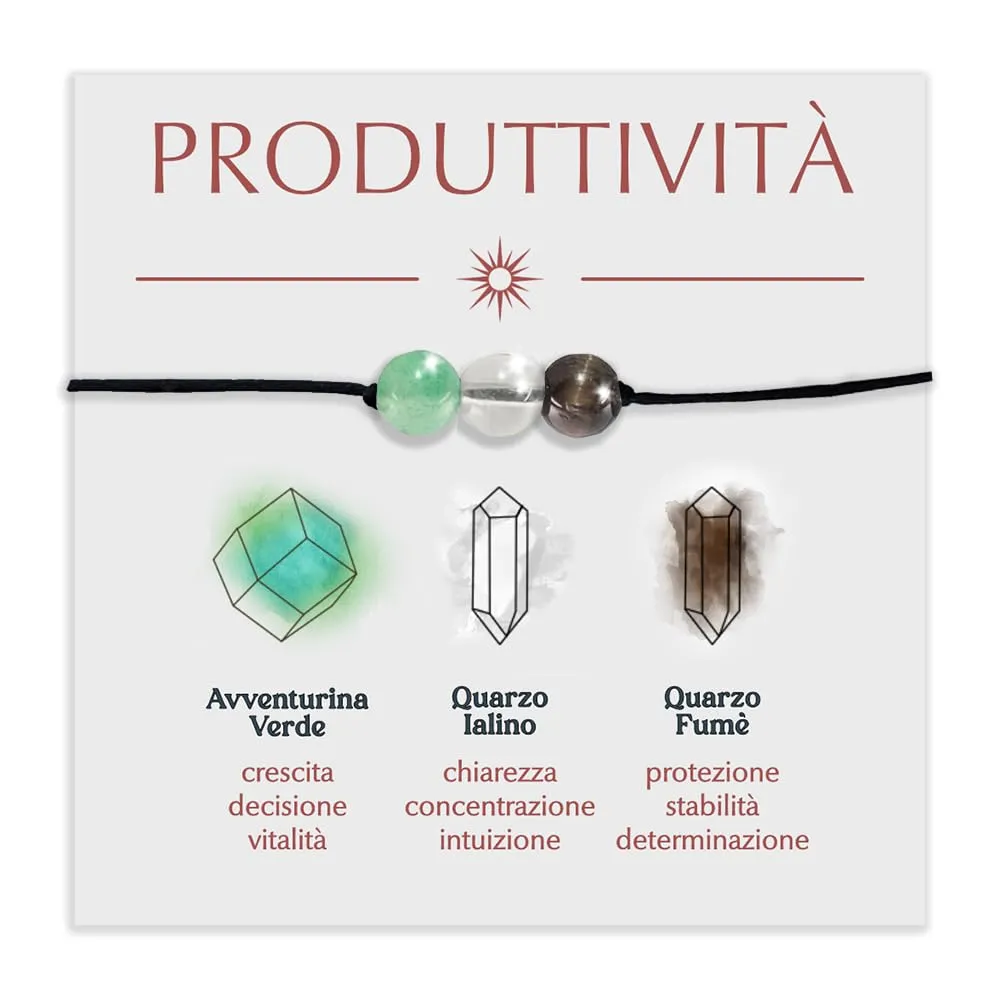 Bracciale Motivazionale con Pietre Naturali e curative per lui uomo per lei donna Corda Regolabile Fatto a Mano Regalo Ispirazione Protezione - Cofanetto con DEDICA INCLUSO (produttività) - immagine 1