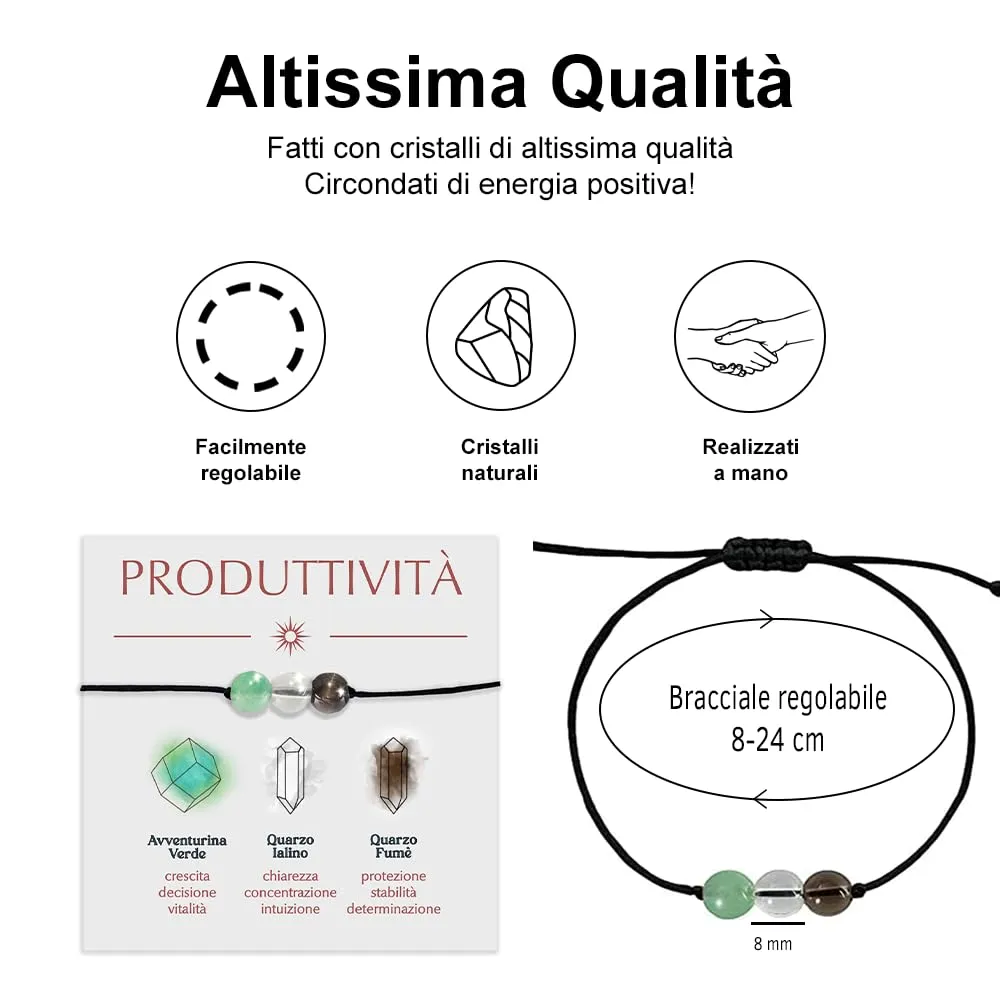 Bracciale Motivazionale con Pietre Naturali e curative per lui uomo per lei donna Corda Regolabile Fatto a Mano Regalo Ispirazione Protezione - Cofanetto con DEDICA INCLUSO (produttività) - immagine 3
