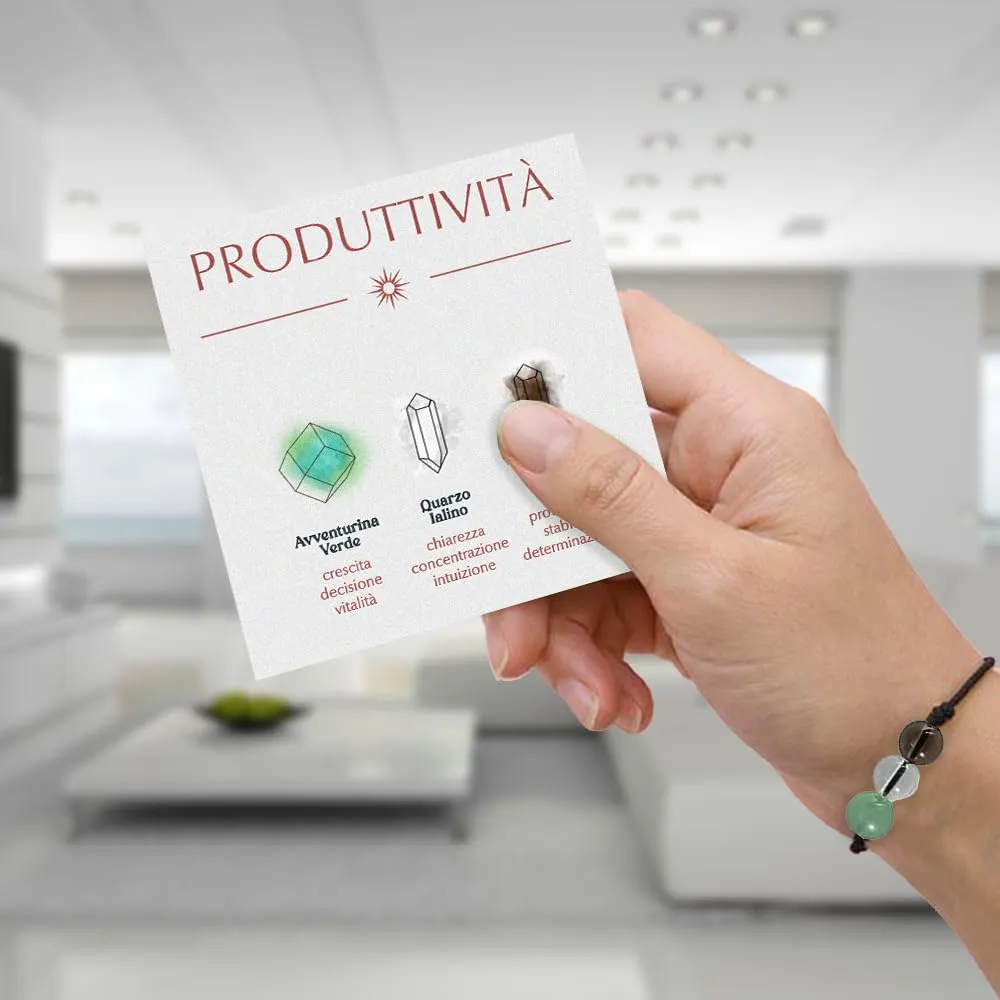 Bracciale Motivazionale con Pietre Naturali e curative per lui uomo per lei donna Corda Regolabile Fatto a Mano Regalo Ispirazione Protezione - Cofanetto con DEDICA INCLUSO (produttività) - immagine 5