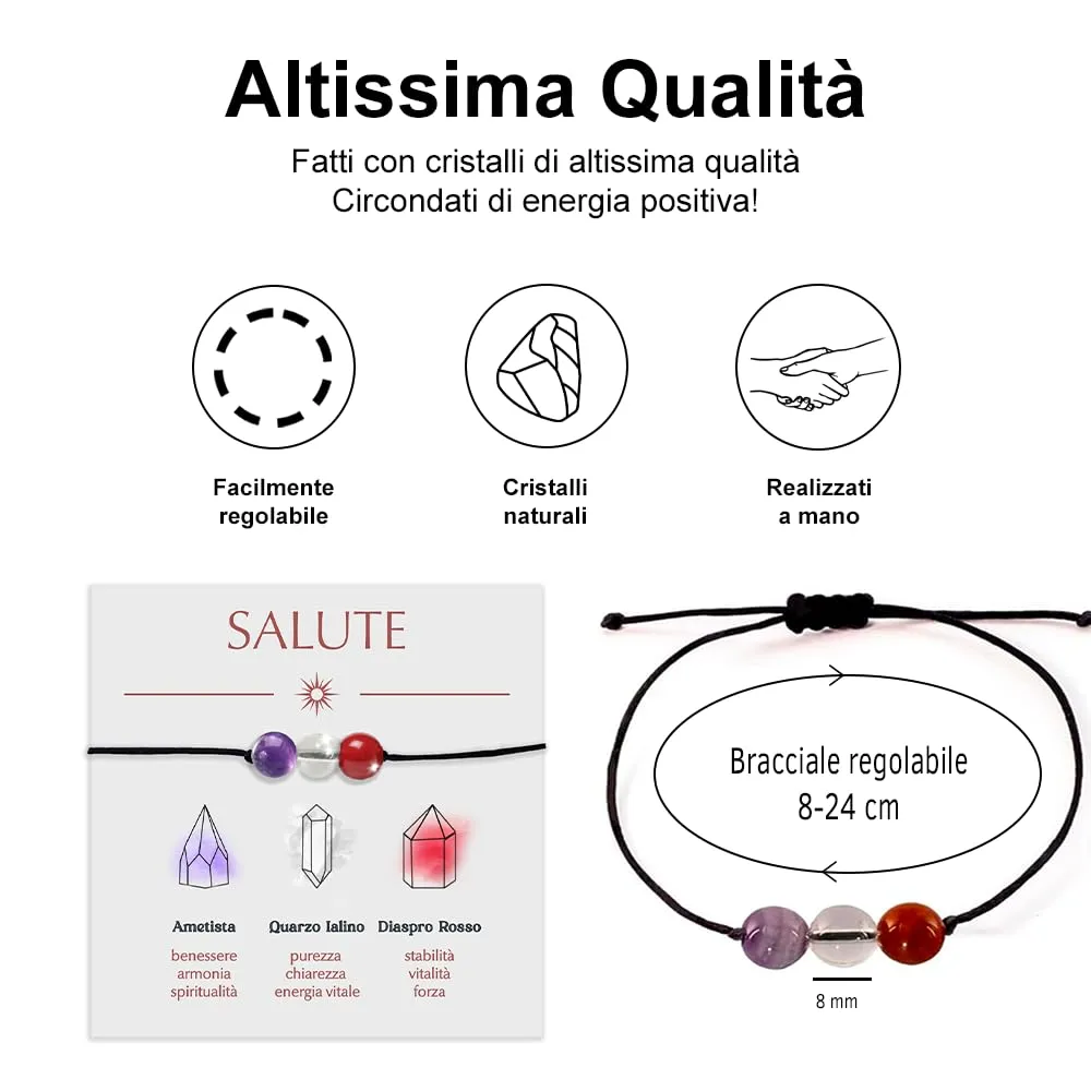 Bracciale Motivazionale con Pietre Naturali e curative per lui uomo per lei donna Corda Regolabile Fatto a Mano Regalo Ispirazione Protezione - Cofanetto con DEDICA INCLUSO (salute) - immagine 3