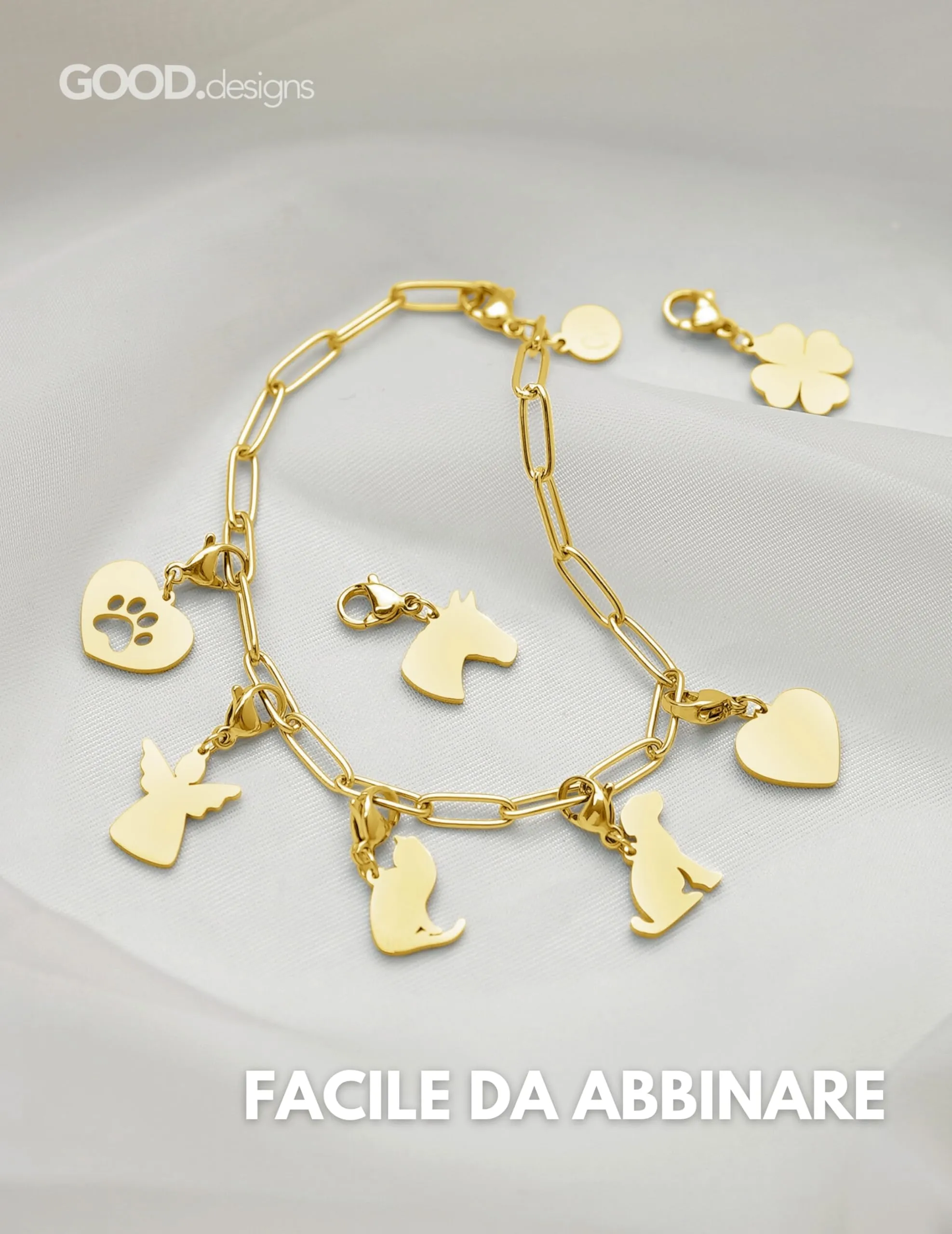 GD GOOD.designs Charms ciondolo madre e figlia con chiusura a moschettone | Ciondolo per collana in acciaio inox 316L | Charm per bracciale, placcato oro 18K | Resistente all'acqua - immagine 3