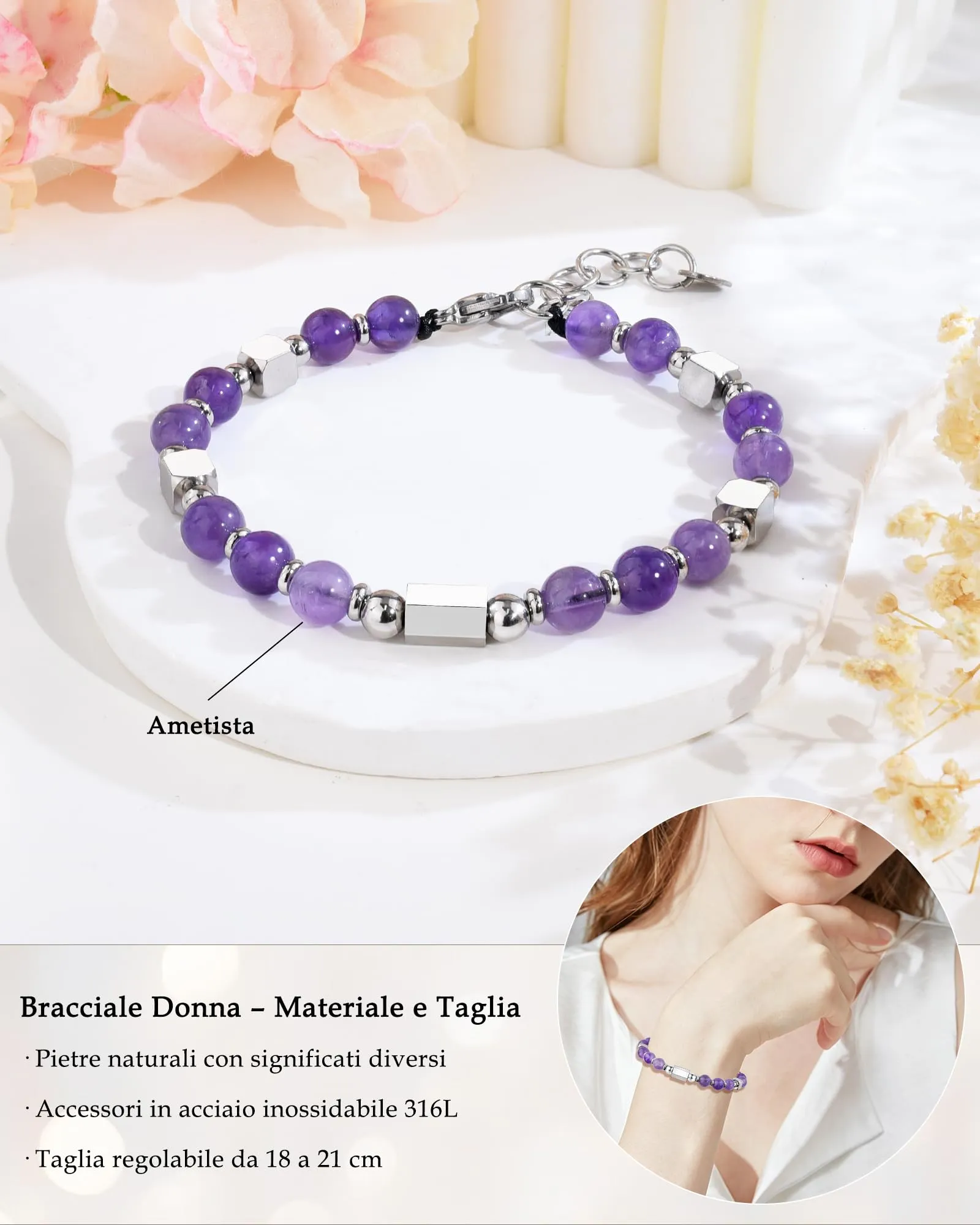 VGWON Bracciale Donna Regalo Donna Compleanno Bracciale Pietre Naturali - immagine 3