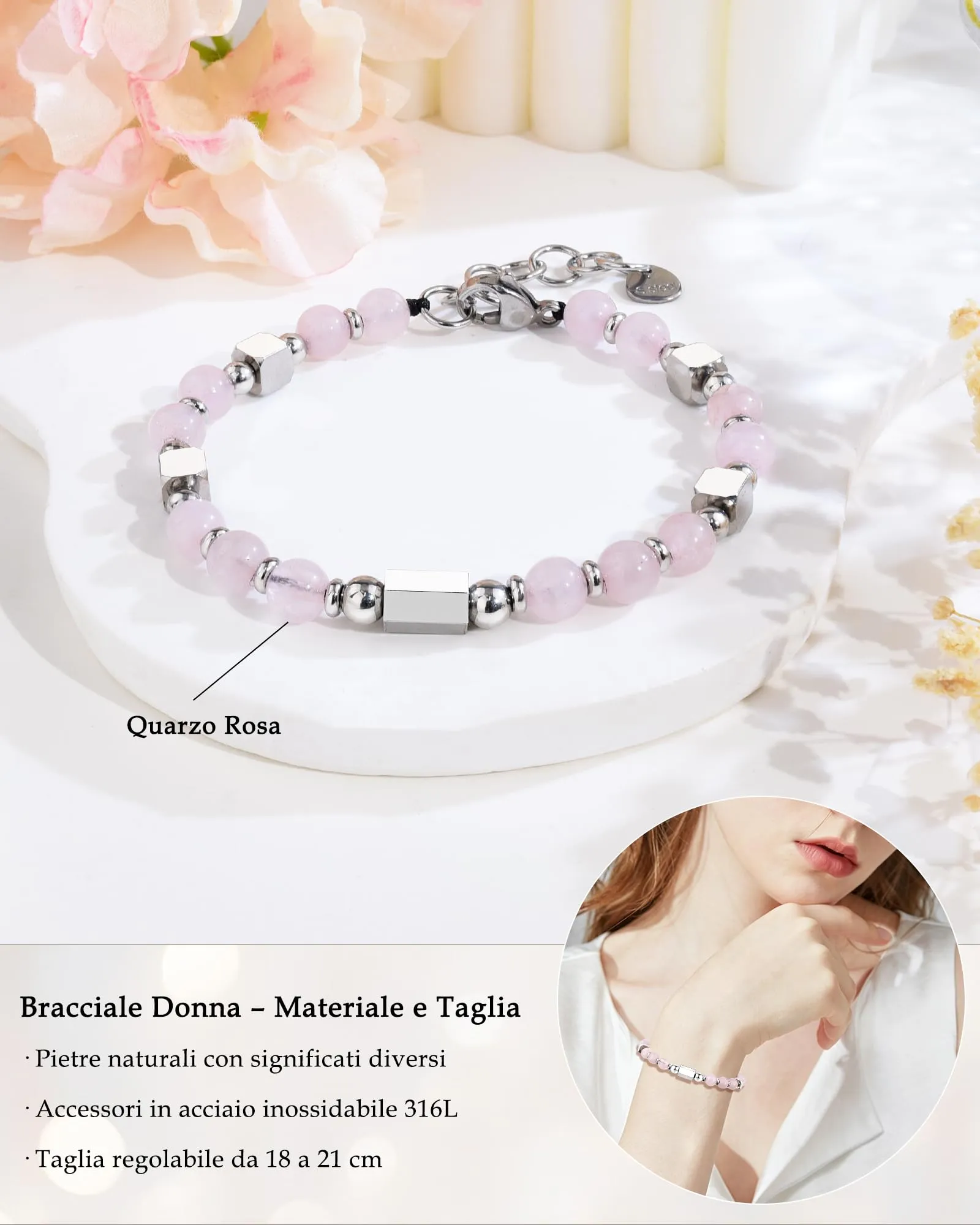 VGWON Bracciale Donna Regalo Donna Compleanno Bracciale Pietre Naturali - immagine 3