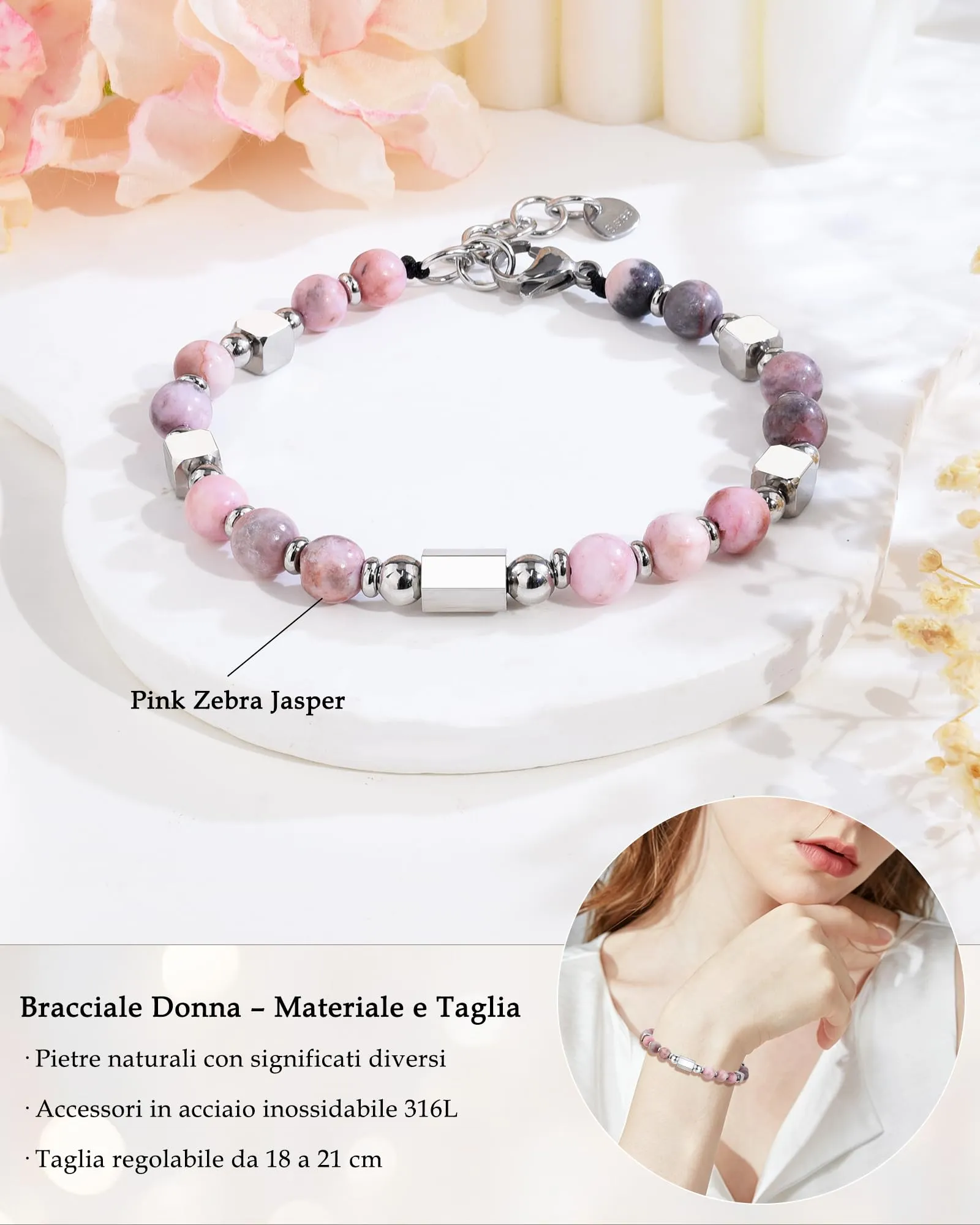 VGWON Bracciale Donna Regalo Donna Compleanno Bracciale Pietre Naturali - immagine 3