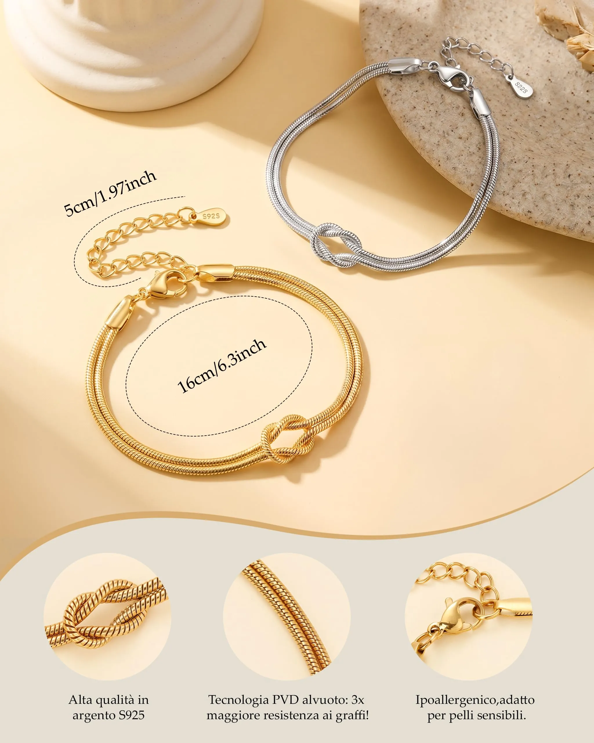 J.Fée Bracciali Coppia, Nodo Bracciale Argento 925, Ragazza Regalo Coppia - immagine 5