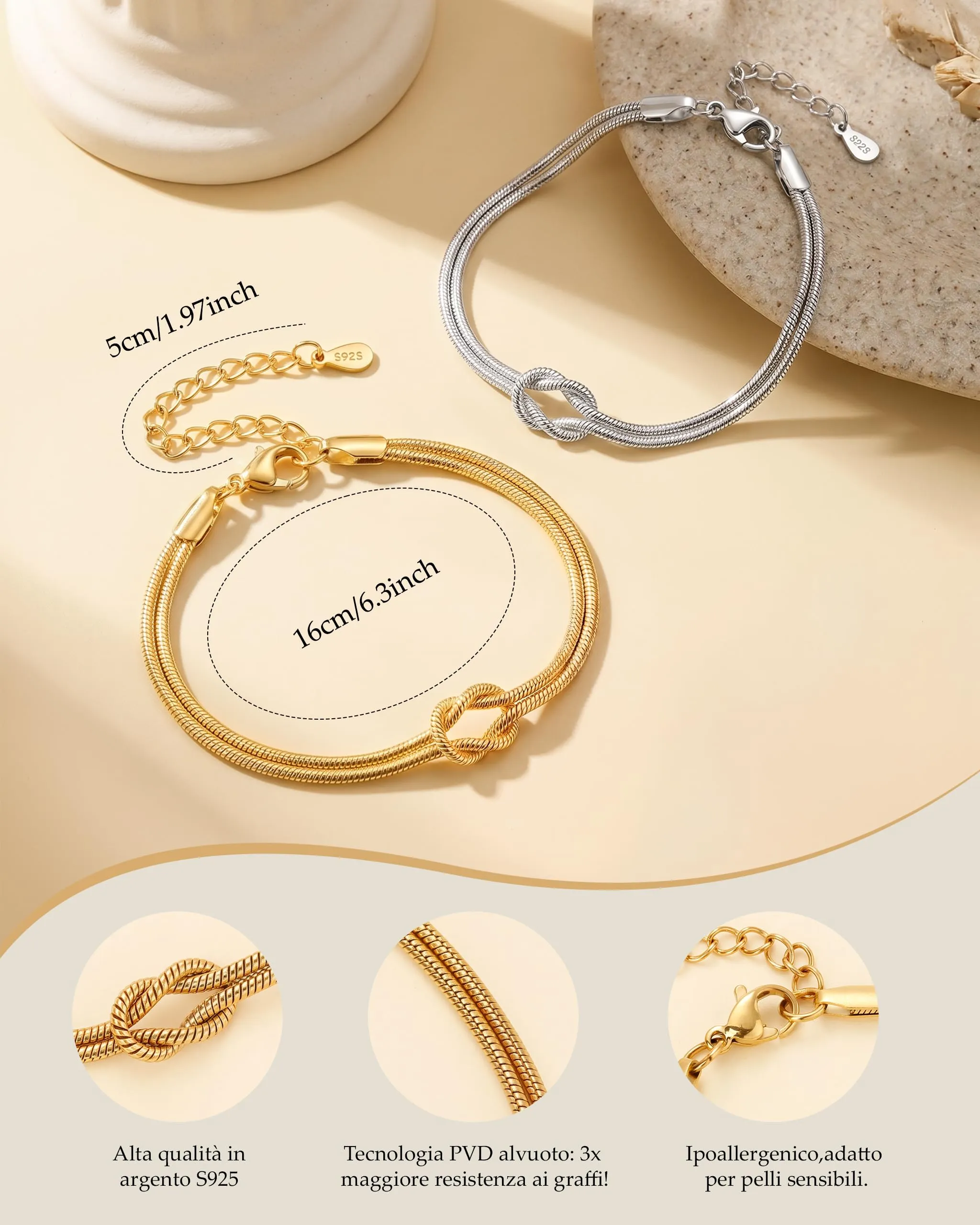 Bracciale Amicizia, Nodo Bracciale Argento 925, Regalo Donna Compleanno - immagine 5