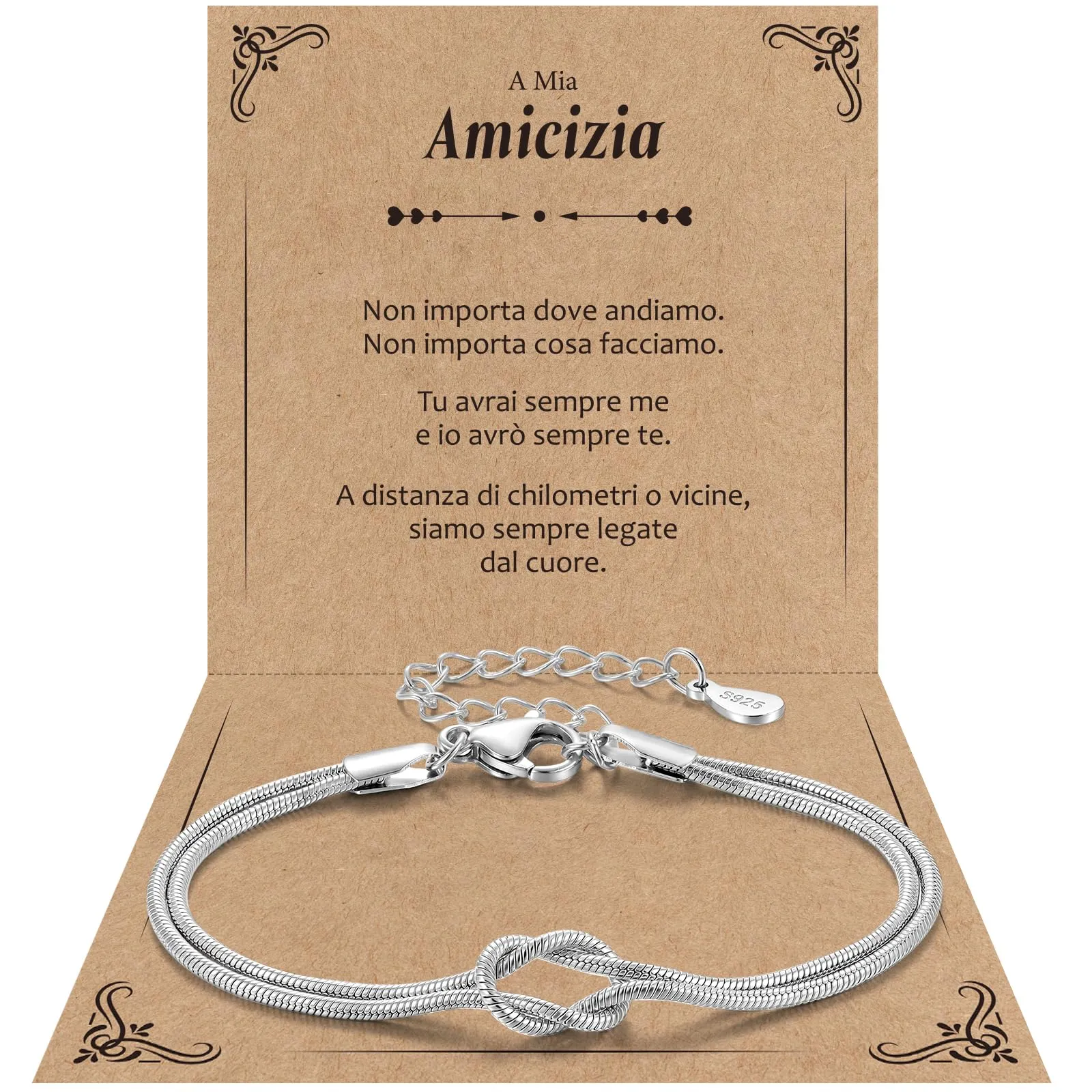 Bracciale Amicizia, Nodo Bracciale Argento 925, Regalo Donna Compleanno - immagine 1