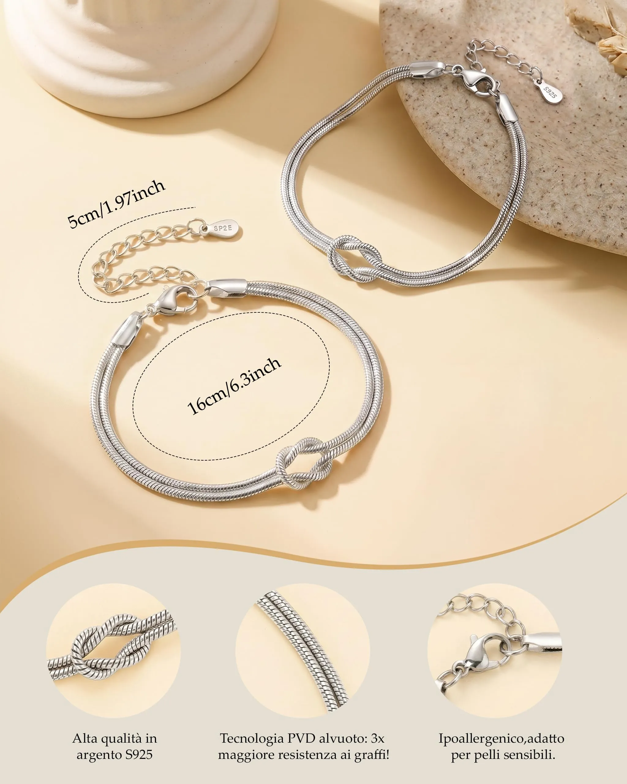 Bracciale Amicizia, Nodo Bracciale Argento 925, Regalo Donna Compleanno - immagine 5