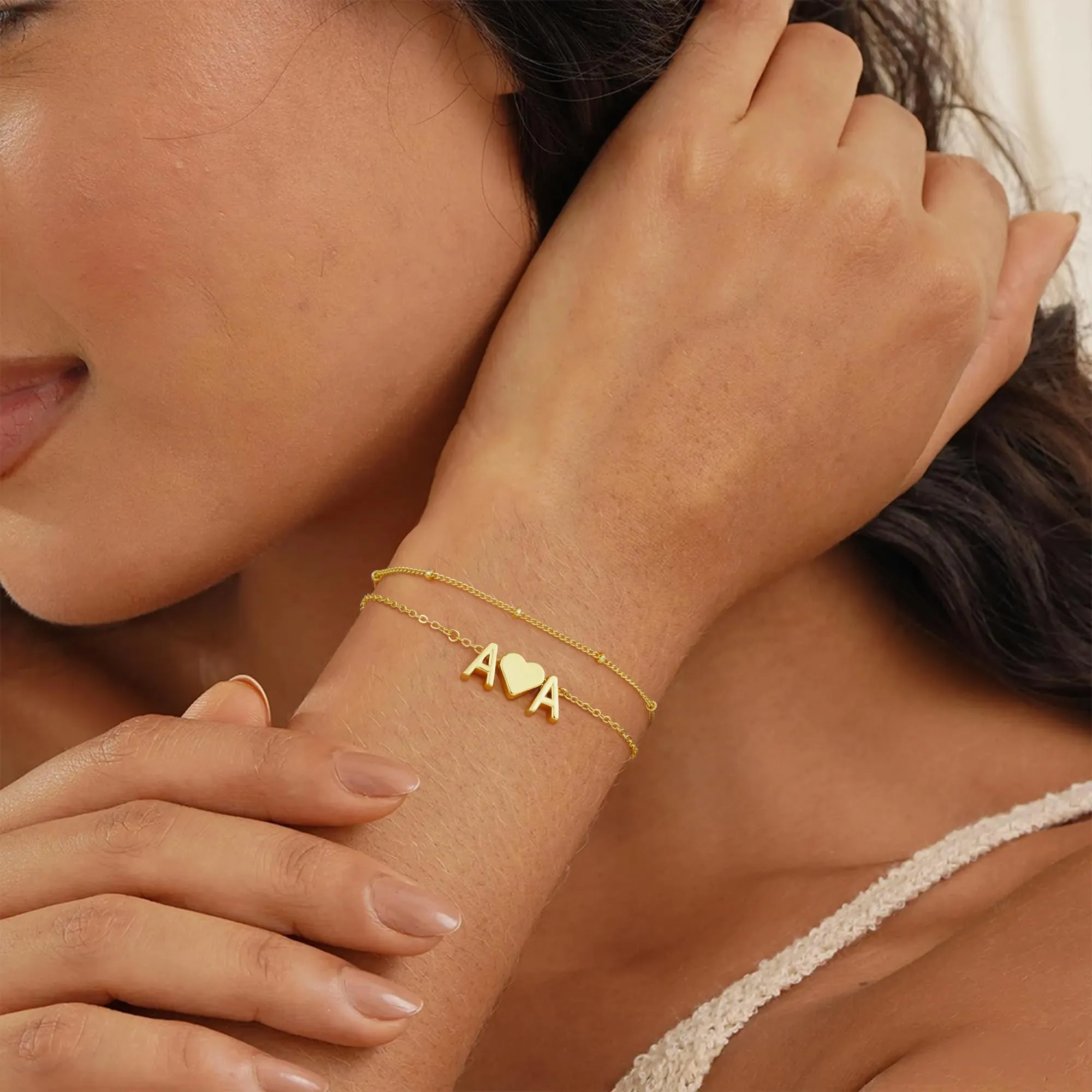 Bracciale Turandoss con 2 lettere, bracciale da donna in oro, regalo per donna, Metallo, Non pietra preziosa - immagine 2