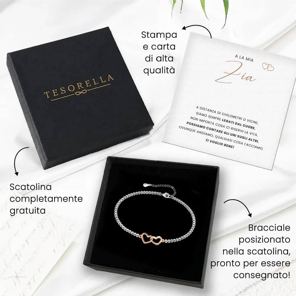 TESORELLA Regalo Zia Originale, Bracciale Donna con Cuori Intrecciati e Dedica per la Zia in Scatolina, Regali Compleanno per Lei, Braccialetto Idea Natale dalla Nipote - immagine 5