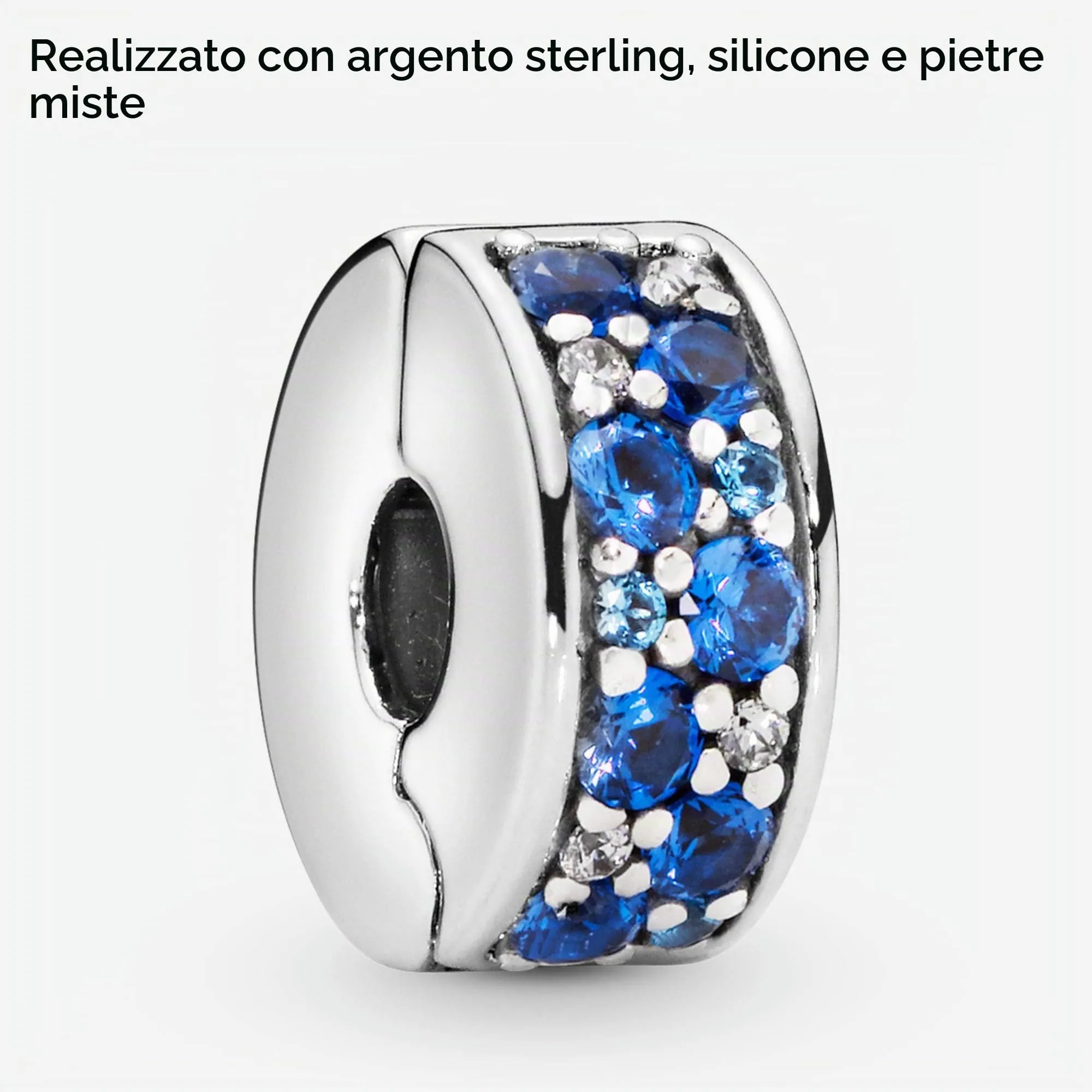 PANDORA Colours Clip in argento con pavé con zirconia cubica verde acqua e impugnatura in silicone, blu - immagine 4