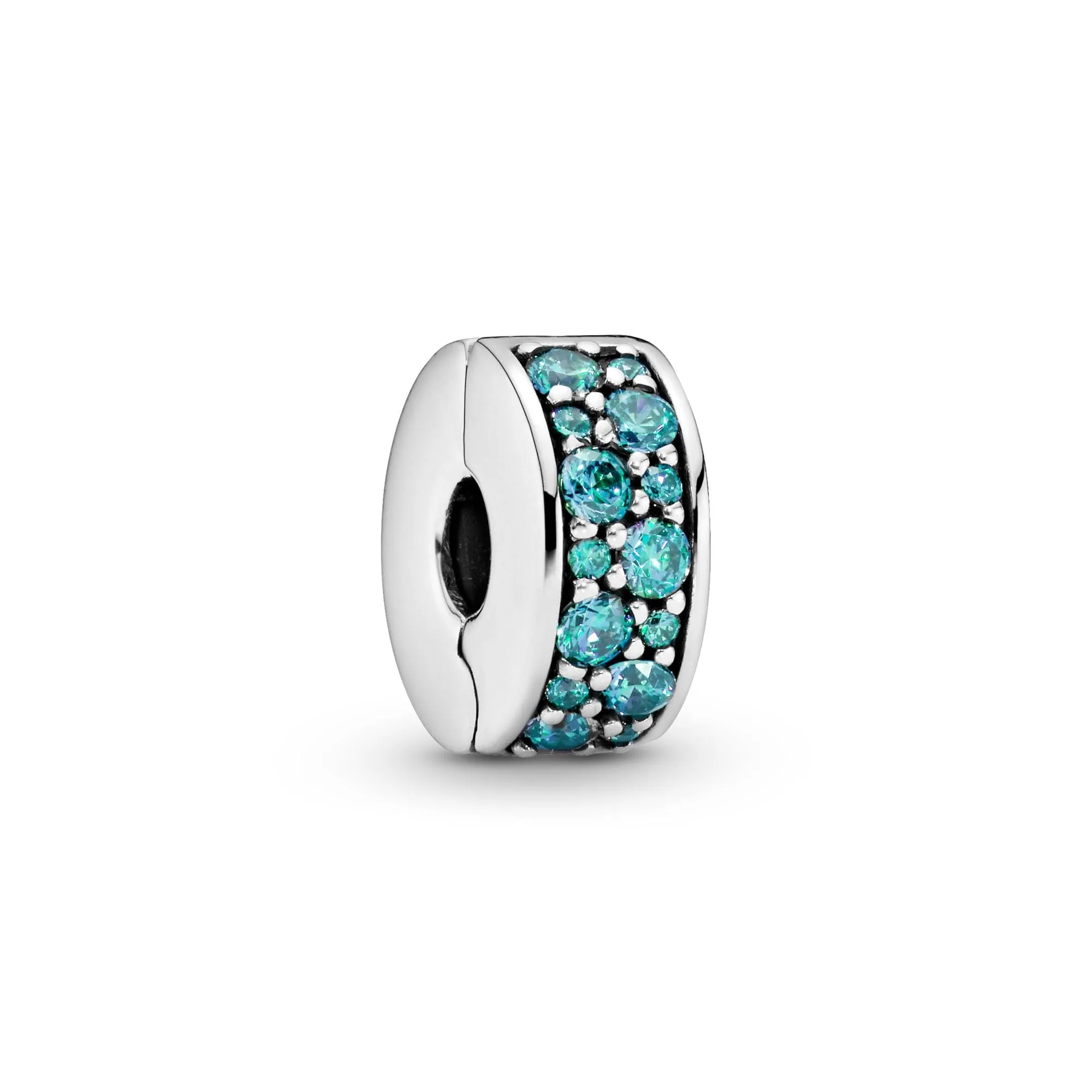 PANDORA Colours Clip in argento con pavé di zirconia cubica verde acqua e impugnatura in silicone, verde acqua - immagine 2