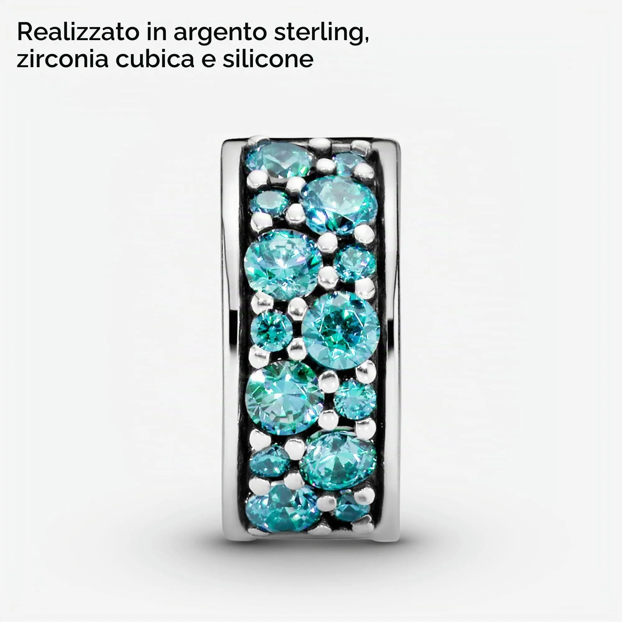 PANDORA Colours Clip in argento con pavé di zirconia cubica verde acqua e impugnatura in silicone, verde acqua - immagine 4