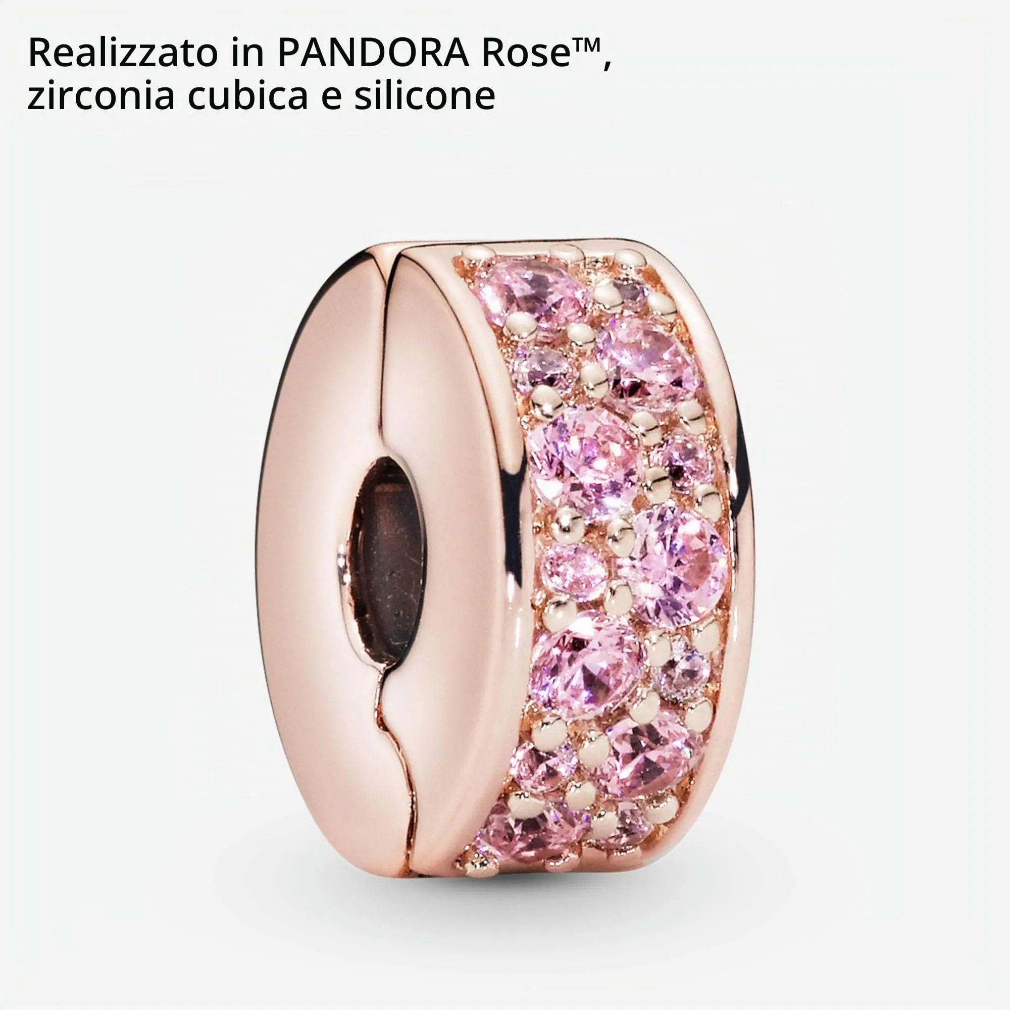 PANDORA Colours Ciondolo a clip con pavé placcato in oro rosa 14k con zirconia cubica rosa e impugnatura in silicone - immagine 4