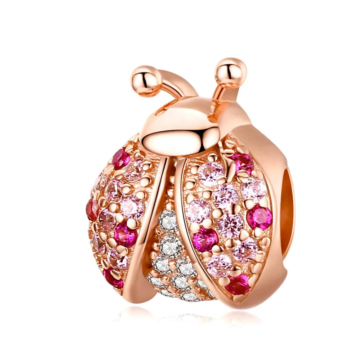 Ciondolo a forma di coccinella, ideale per un regalo di compleanno, compatibile con braccialetti Pandora, in argento Sterling 925, colore oro rosa - immagine 1