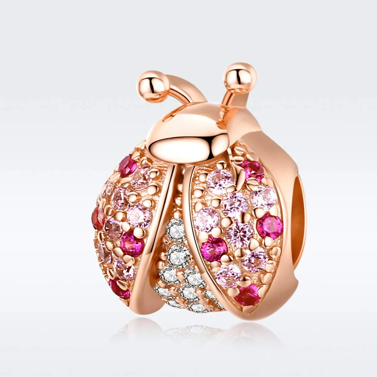 Ciondolo a forma di coccinella, ideale per un regalo di compleanno, compatibile con braccialetti Pandora, in argento Sterling 925, colore oro rosa - immagine 2