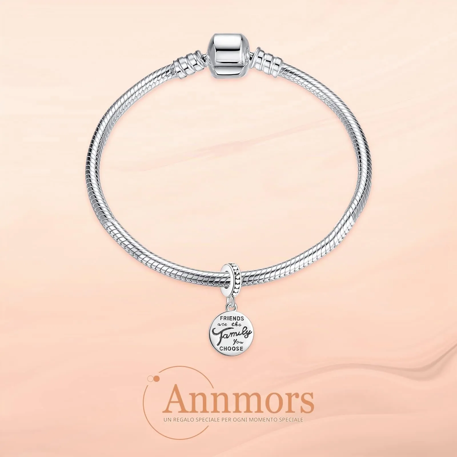 Annmors Charms Friends are Family Bead Charm Donna Argento Ciondolo a Forma di, in Argento Sterling 925, Compatibile con Braccialetti e Collane Europei - immagine 2