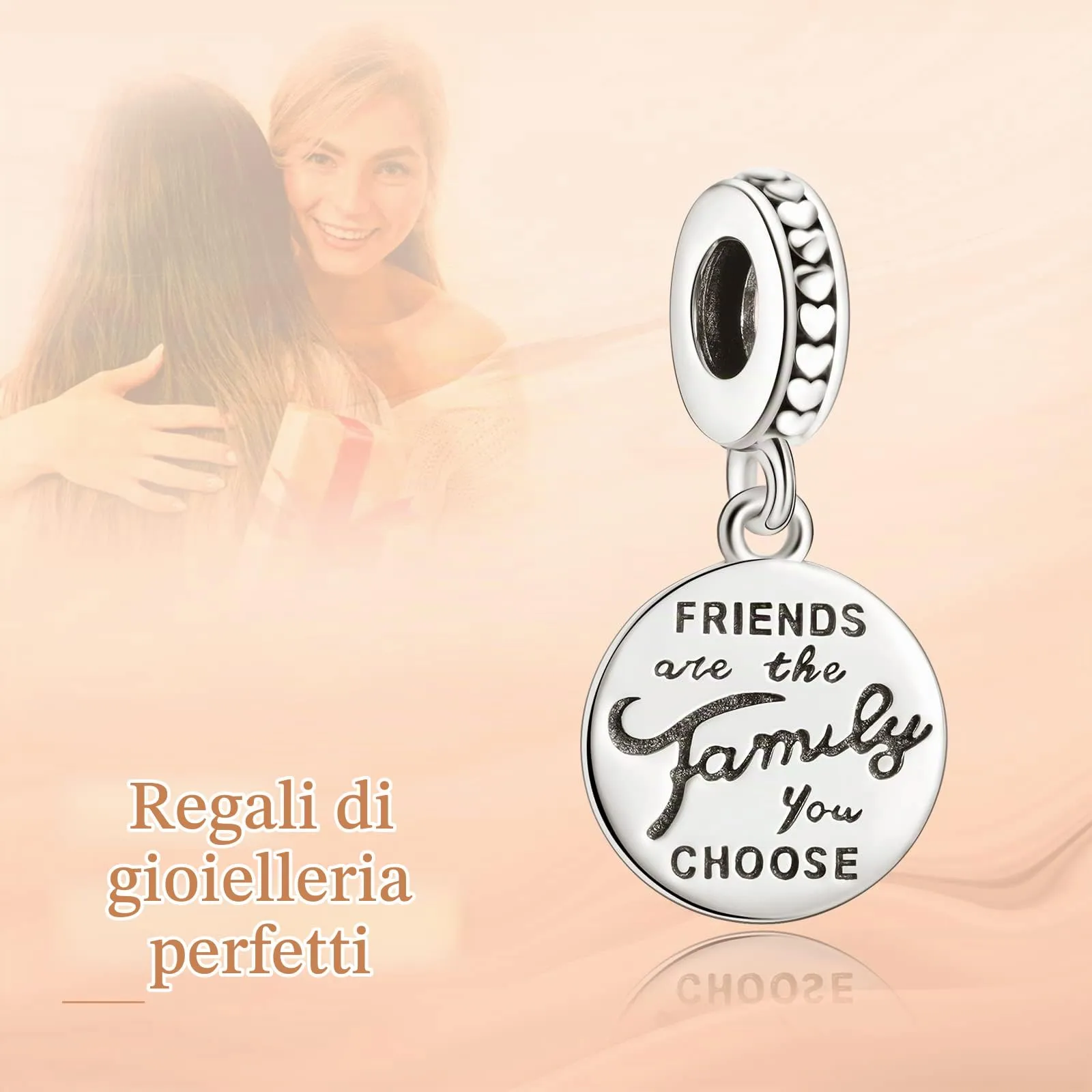 Annmors Charms Friends are Family Bead Charm Donna Argento Ciondolo a Forma di, in Argento Sterling 925, Compatibile con Braccialetti e Collane Europei - immagine 3
