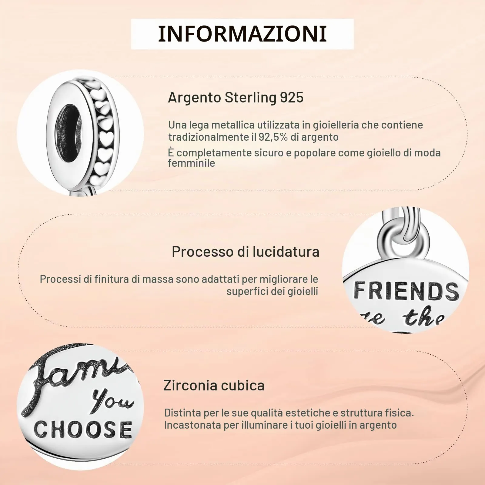 Annmors Charms Friends are Family Bead Charm Donna Argento Ciondolo a Forma di, in Argento Sterling 925, Compatibile con Braccialetti e Collane Europei - immagine 4