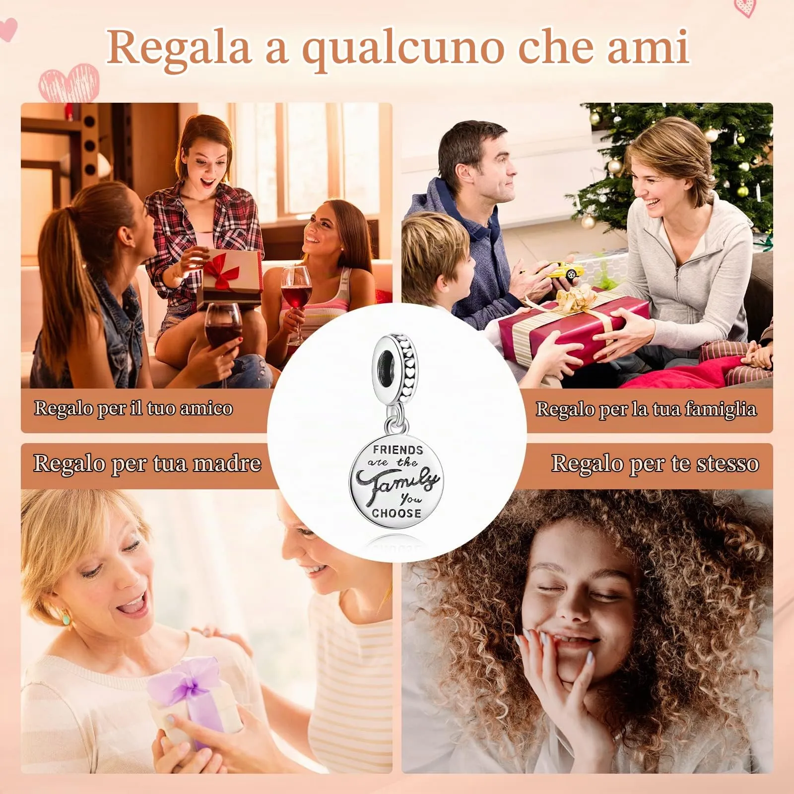 Annmors Charms Friends are Family Bead Charm Donna Argento Ciondolo a Forma di, in Argento Sterling 925, Compatibile con Braccialetti e Collane Europei - immagine 6