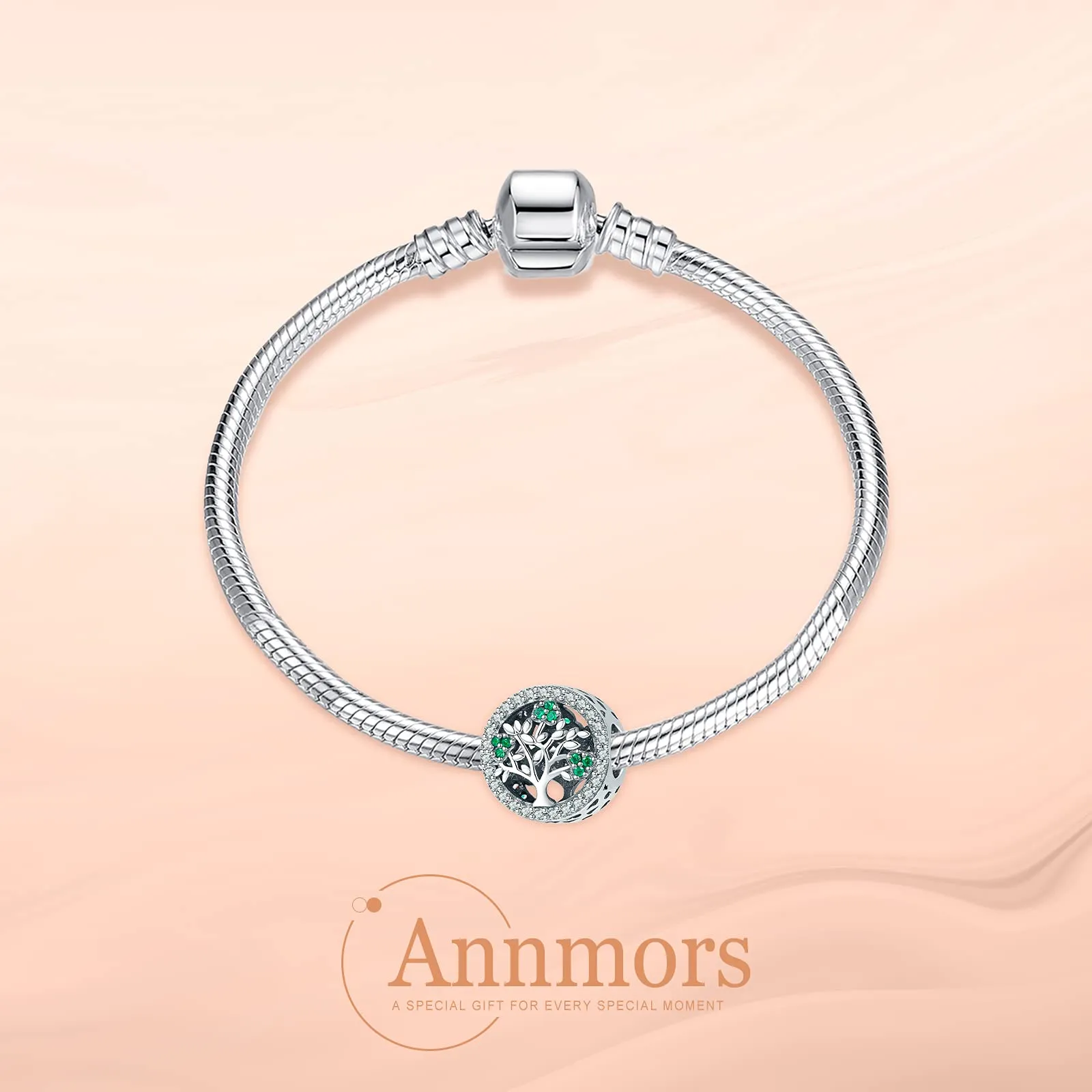 Annmors Jewelry Blue Family Tree Charm Donna Argento Ciondolo a Forma di,in Argento Sterling 925,Compatibile con Braccialetti e Collane Europei - immagine 2