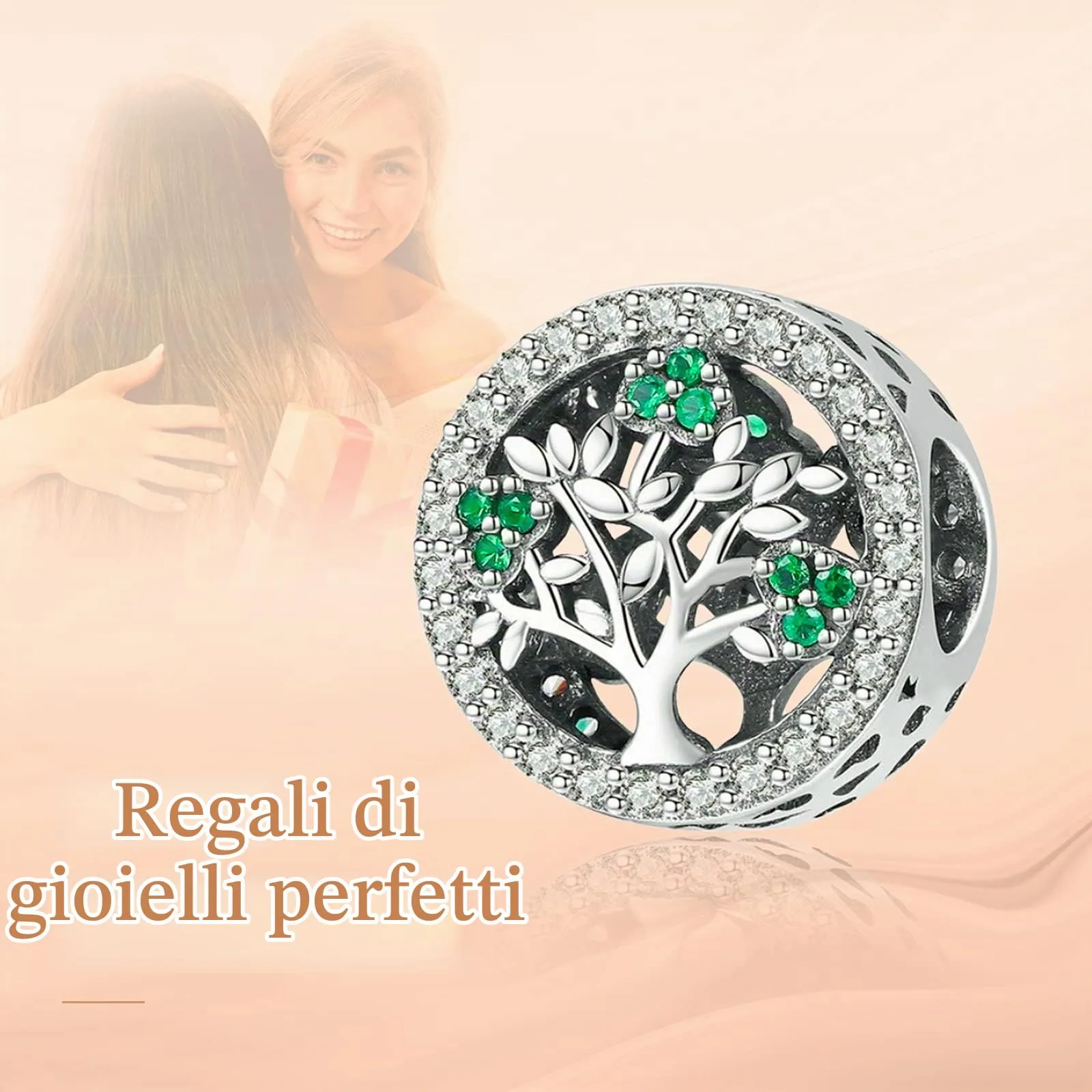 Annmors Jewelry Blue Family Tree Charm Donna Argento Ciondolo a Forma di,in Argento Sterling 925,Compatibile con Braccialetti e Collane Europei - immagine 3