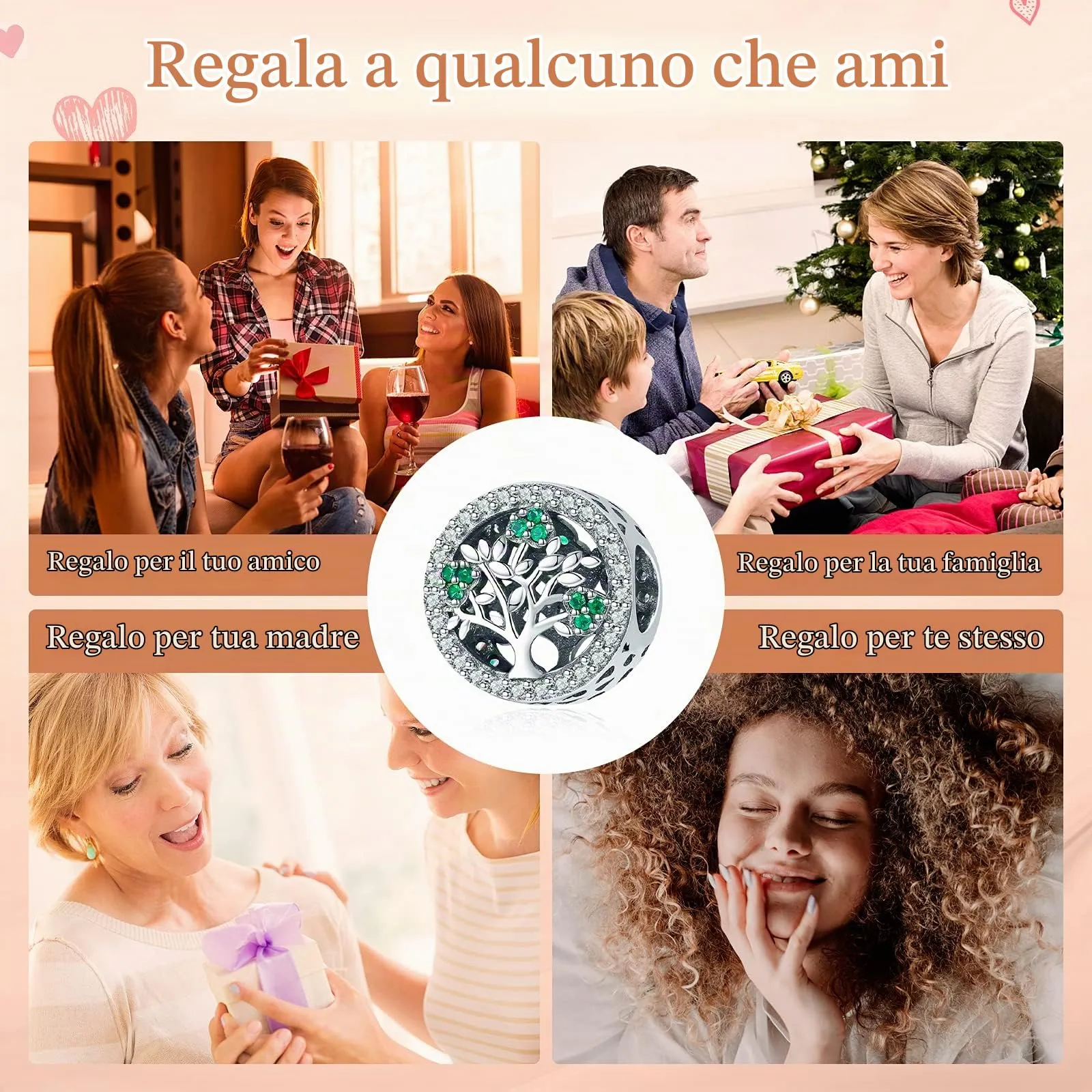 Annmors Jewelry Blue Family Tree Charm Donna Argento Ciondolo a Forma di,in Argento Sterling 925,Compatibile con Braccialetti e Collane Europei - immagine 6