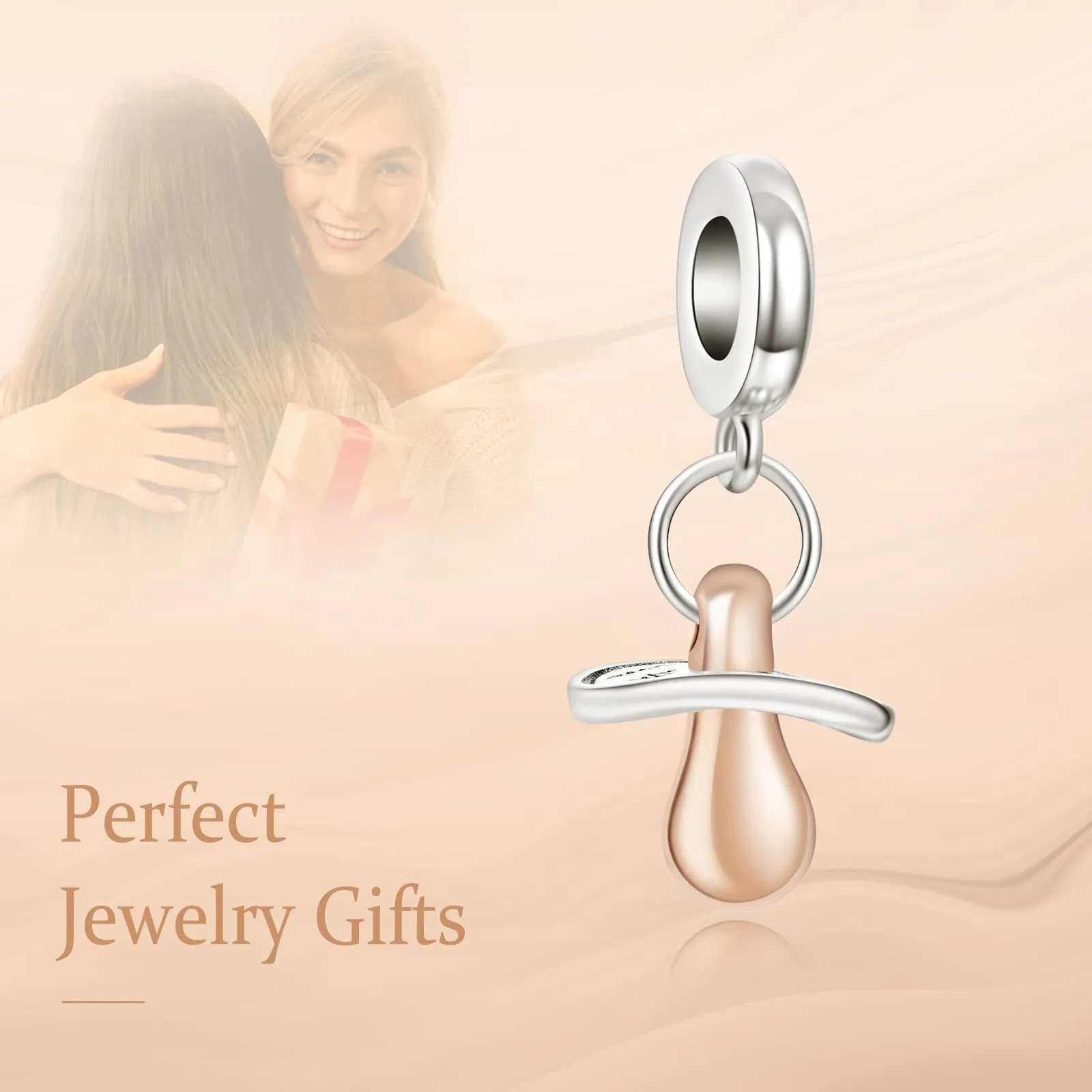 Annmors Jewelry Baby Pacifier Dangle Charm Donna Argento Ciondolo a Forma di,in Argento Sterling 925,Compatibile con Braccialetti e Collane Europei - immagine 3