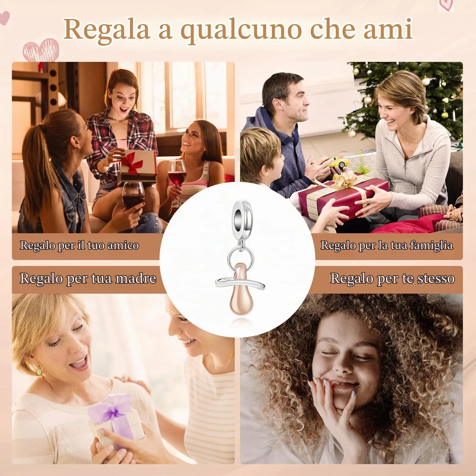 Annmors Jewelry Baby Pacifier Dangle Charm Donna Argento Ciondolo a Forma di,in Argento Sterling 925,Compatibile con Braccialetti e Collane Europei - immagine 6