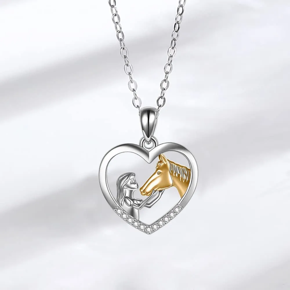 TOFBS Collana Ragazza e Cavallo Collana Pendente Cuore in Argento Collana Gioielli per Cavalli Regali per Donna Ragazze (# 1* Cavallo Oro) - immagine 2