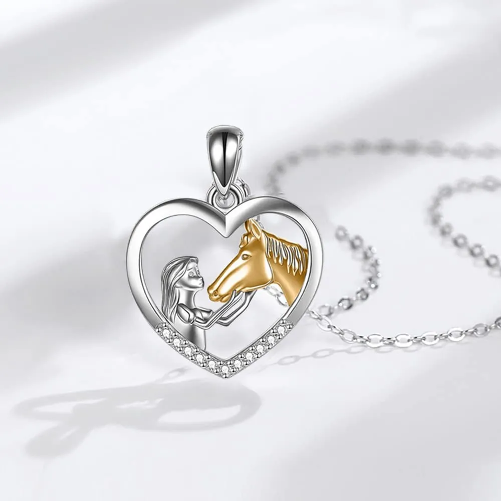 TOFBS Collana Ragazza e Cavallo Collana Pendente Cuore in Argento Collana Gioielli per Cavalli Regali per Donna Ragazze (# 1* Cavallo Oro) - immagine 3