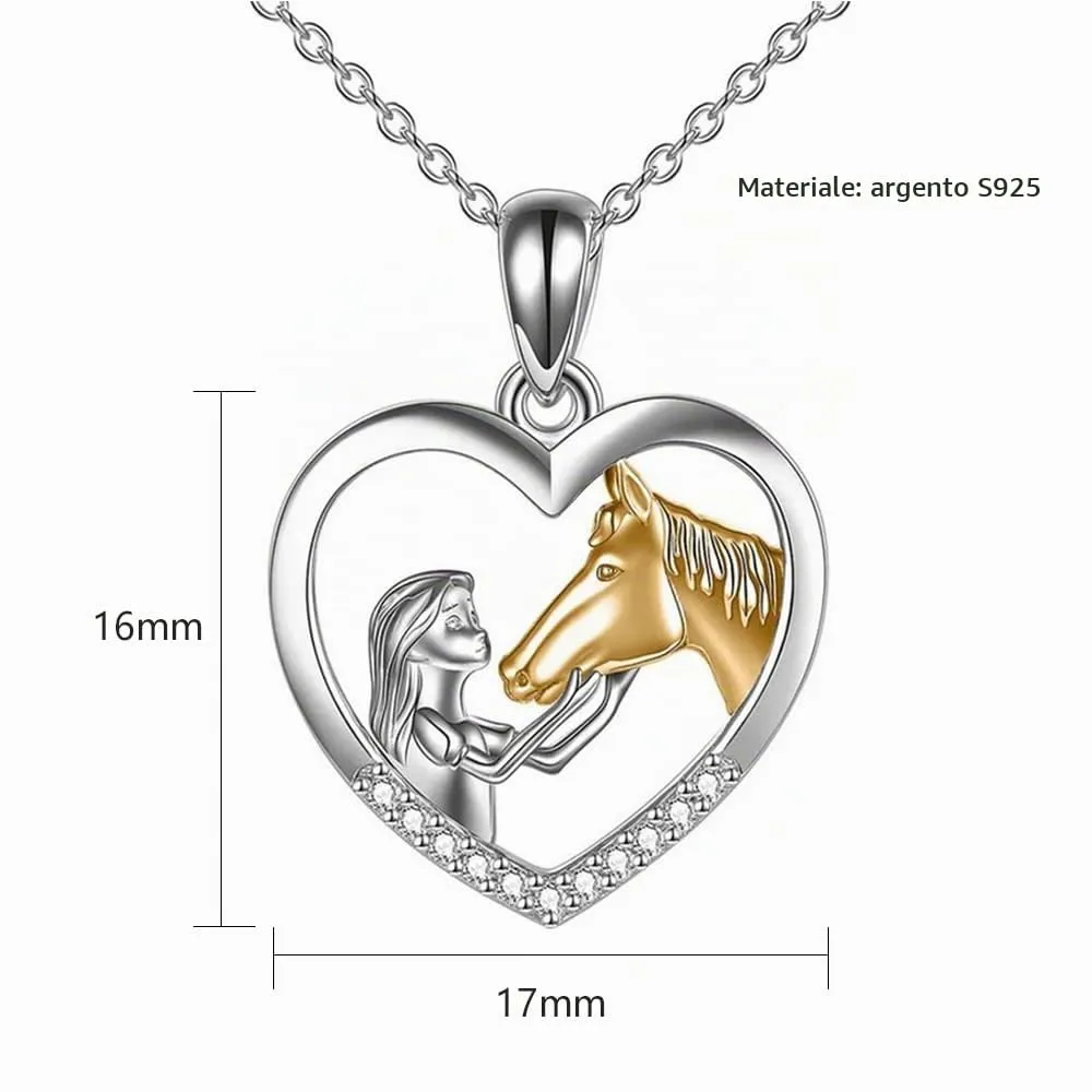 TOFBS Collana Ragazza e Cavallo Collana Pendente Cuore in Argento Collana Gioielli per Cavalli Regali per Donna Ragazze (# 1* Cavallo Oro) - immagine 4